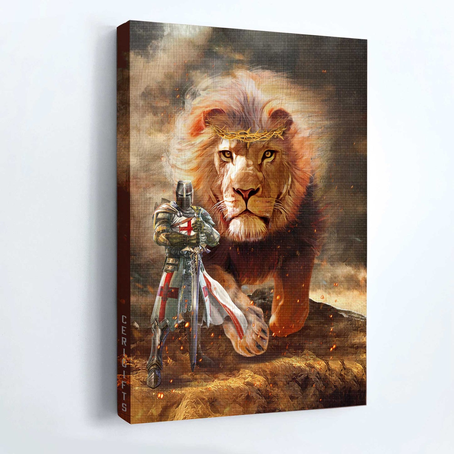 Jesus Portrait Canvas- Lion of Judah, Knight of God, The amazing duo- Gift for Christian - Portrait Canvas Prints, Christian Wall Art