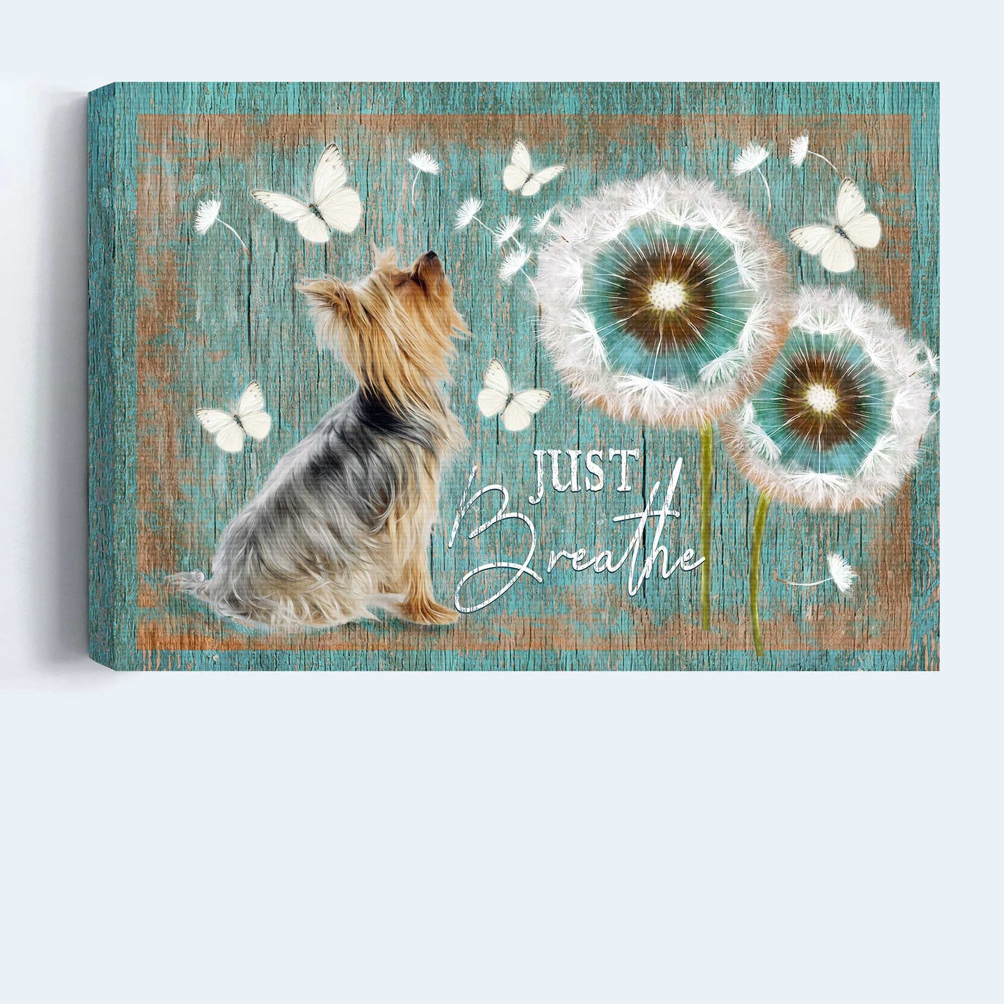 Yorkshire Terrier Dog Landscape Canvas - Yorkshire Terrier, Dandelion, Butterfly Canvas - Gift for Yorkshire Terrier, Dog Lovers - Just Breathe Canvas