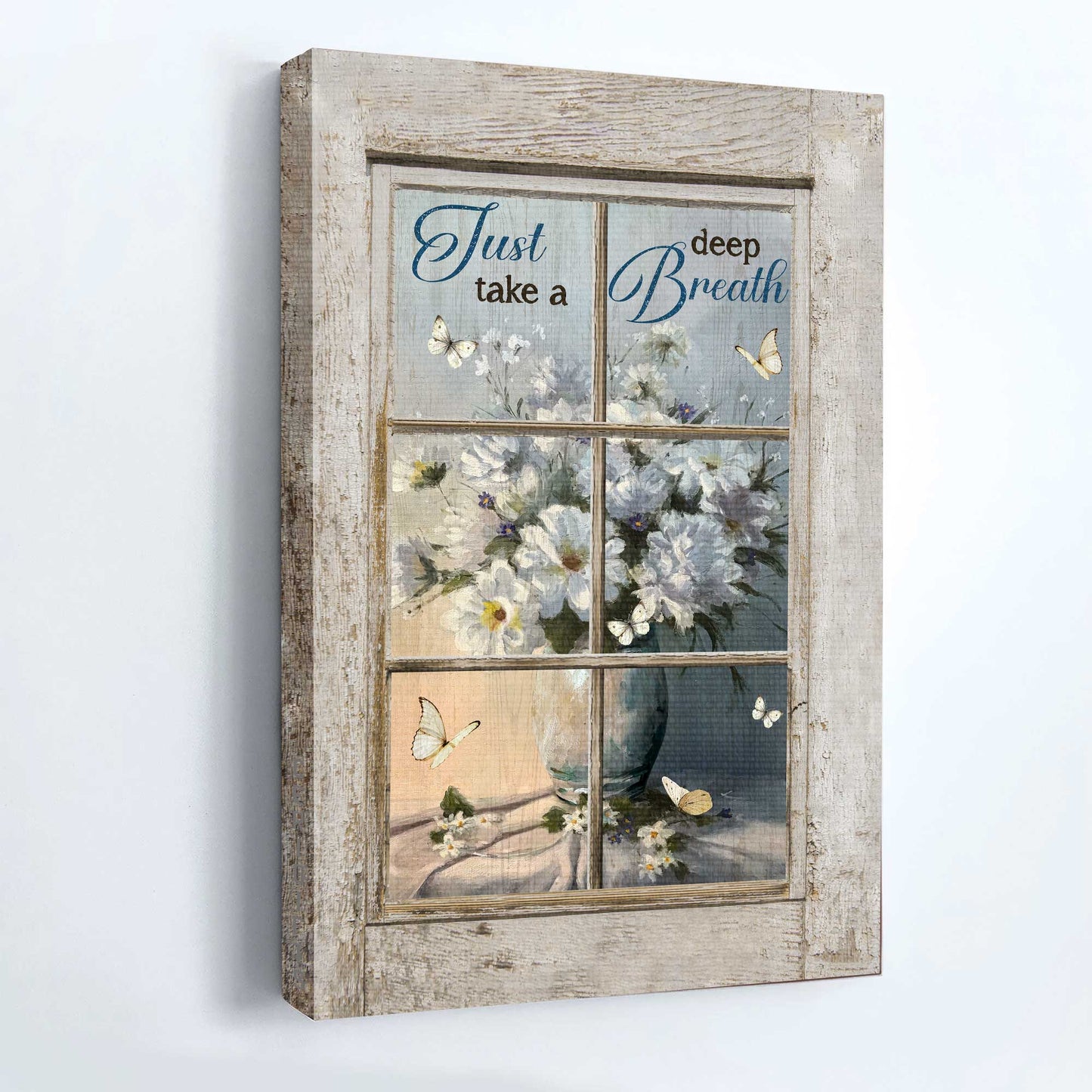 Jesus Portrait Canvas- Pretty flower vase, Still life painting, Butterfly canvas- Gift for Christian- Just take a deep breath - Portrait Canvas Prints, Christian Wall Art