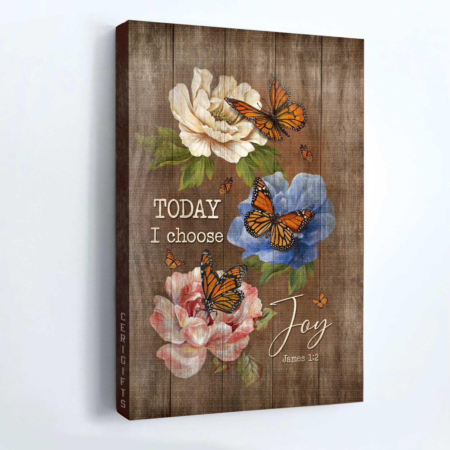 Jesus Portrait Canvas- Monarch butterfly, Colorful camellia, Sweet garden canvas- Gift for Christian- Today I choose joy - Portrait Canvas Prints, Christian Wall Art