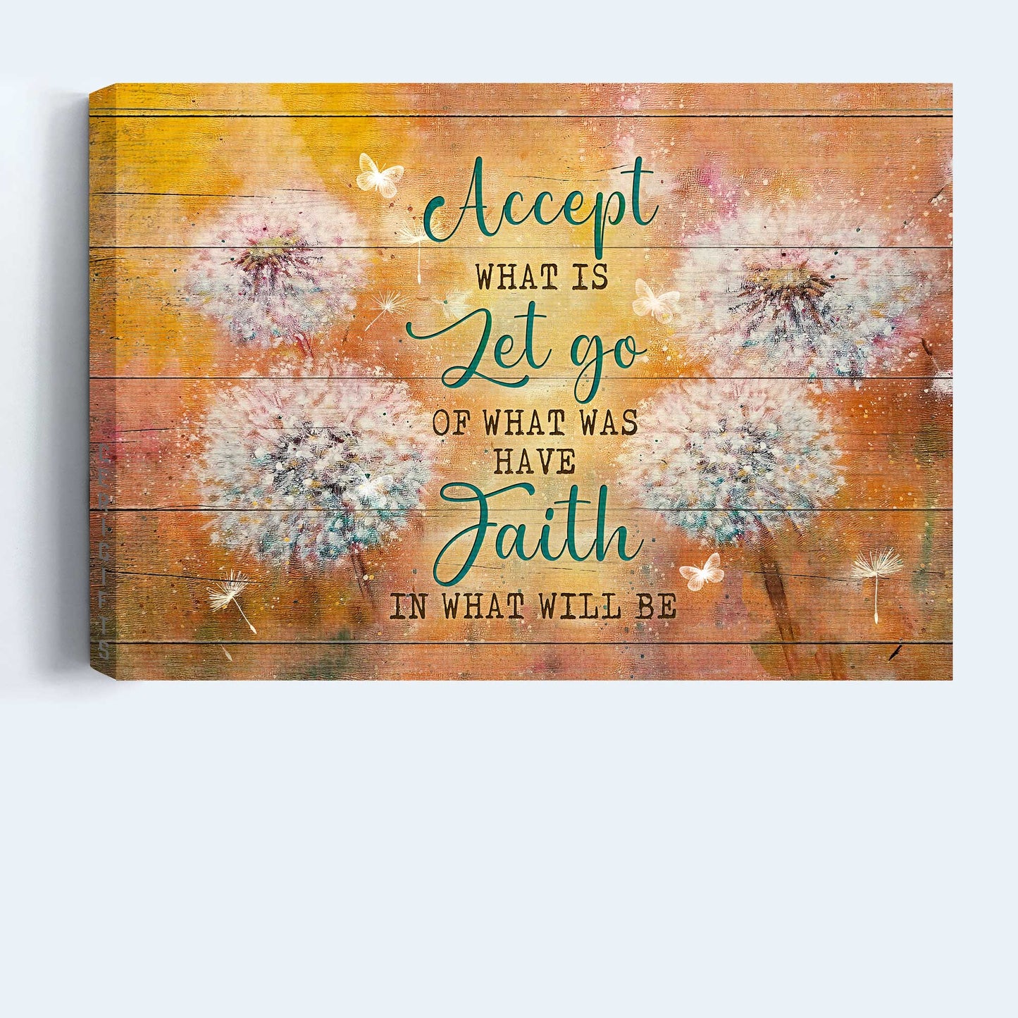 Memorial Landscape Canvas- Beautiful Dandelion, Crystal Butterfly Canvas- Gift For Members Family- Accept What Is Let Go Of What Was