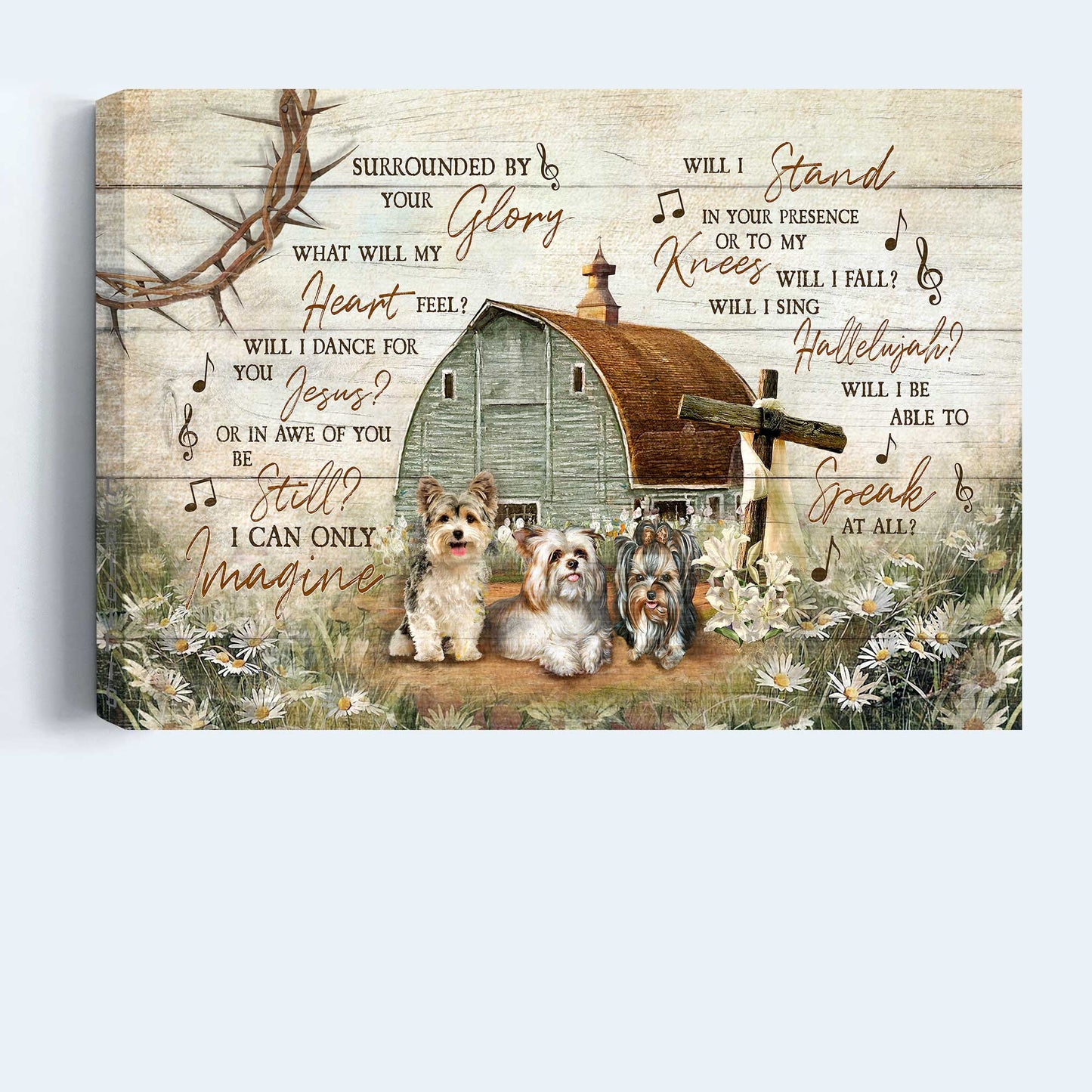 Yorkshire Terrier Dog Landscape Canvas - Yorkshire Terrier, Wooden Cross, Vintage House, Jesus Canvas - Gift for Yorkshire Terrier, Dog Lovers, Christian - I Can Only Imagine