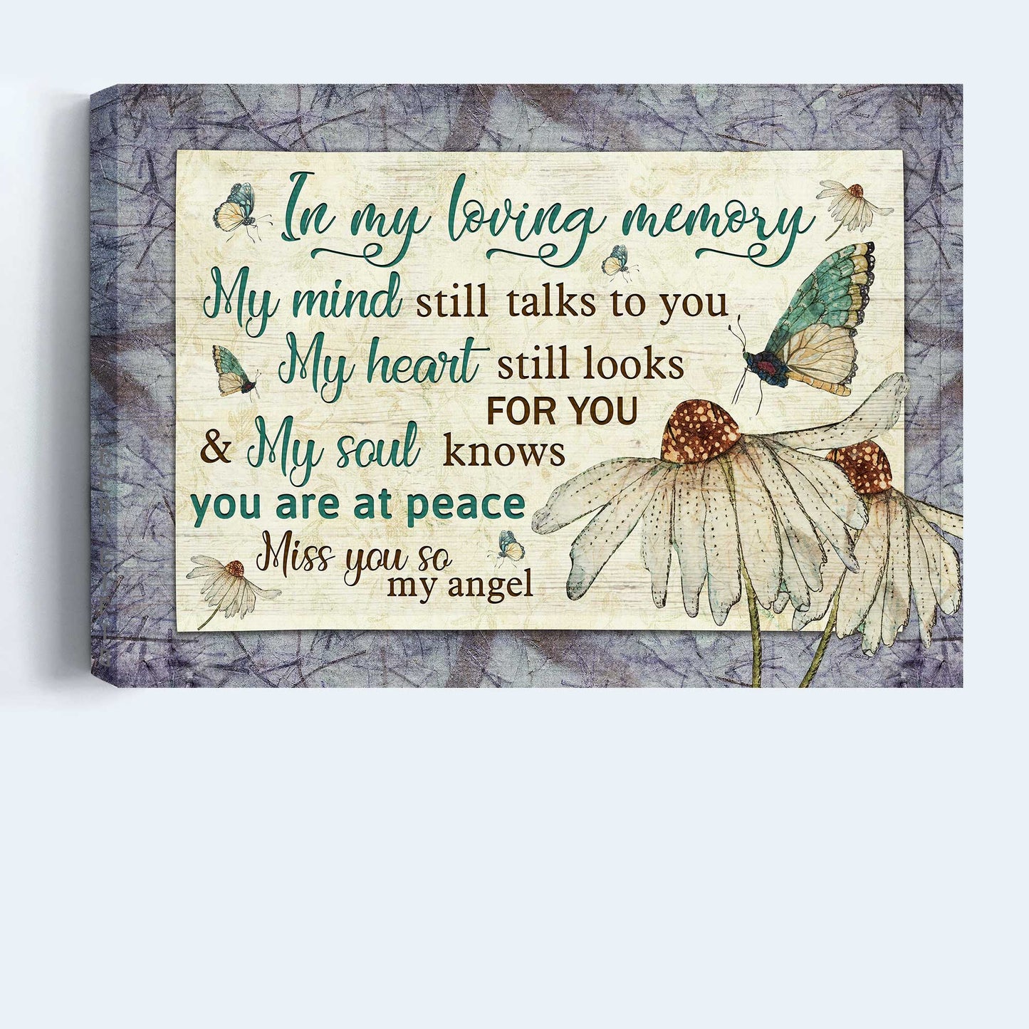 Memorial Landscape Canvas- Butterfly drawing, White flower painting- Gift for members family- My heart still looks for you - Heaven Landscape Canvas Prints, Wall Art