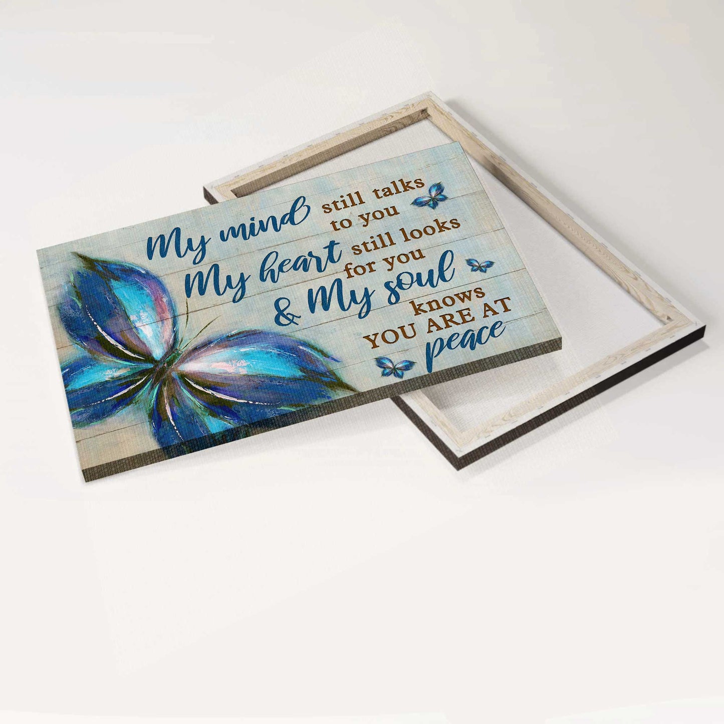 Memorial Landscape Canvas- Blue butterfly watercolor painting canvas- Gift for Family- My mind still talks to you - Heaven Landscape Canvas Prints, Wall Art