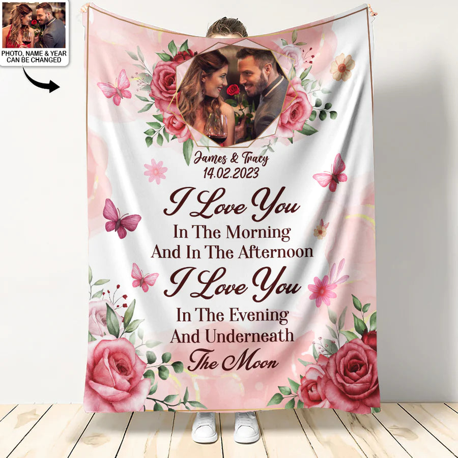 Valentine Personalized Blanket, Custom Gifts For Girlfriend, Wife, Husband, Boyfriend - Watercolor I Love You Custom Photo Personalized