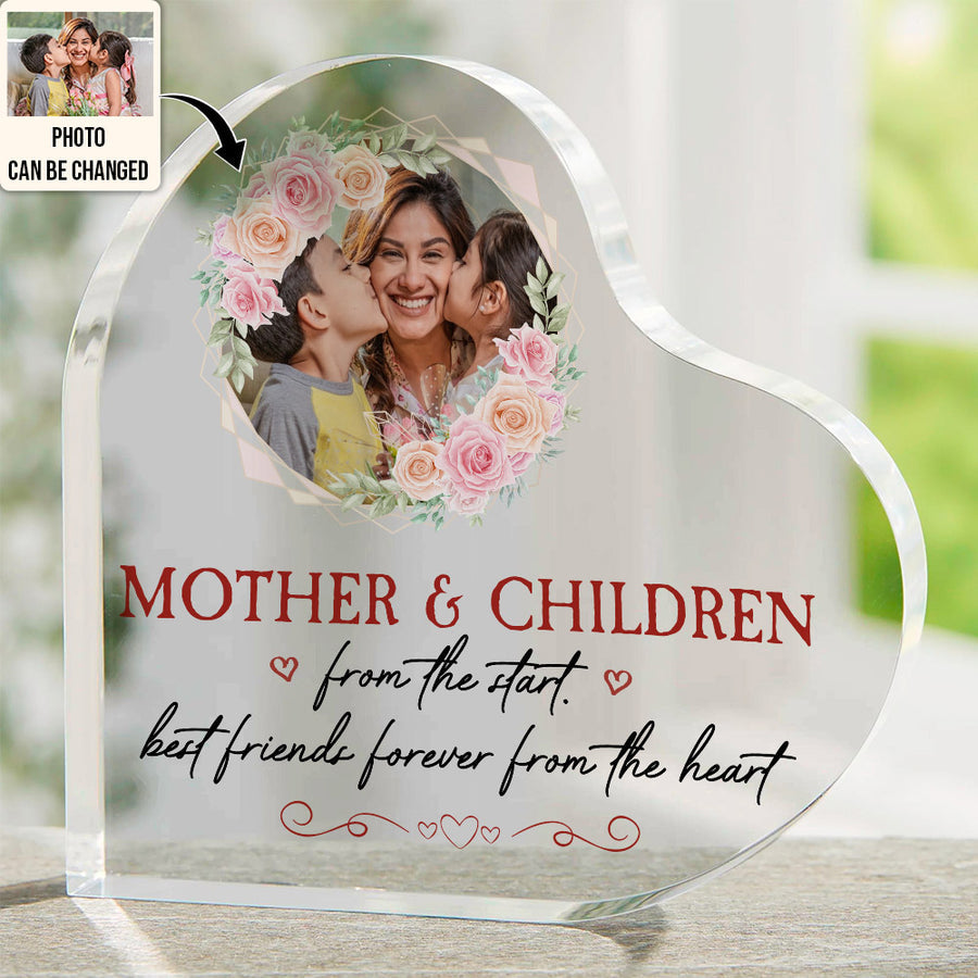 Mother's Day Gifts, Mother And Children Custom Photo - Heart Shaped Acrylic Plaque - Personalized Photo Gifts For Mother, Mom, Mama, Grandma