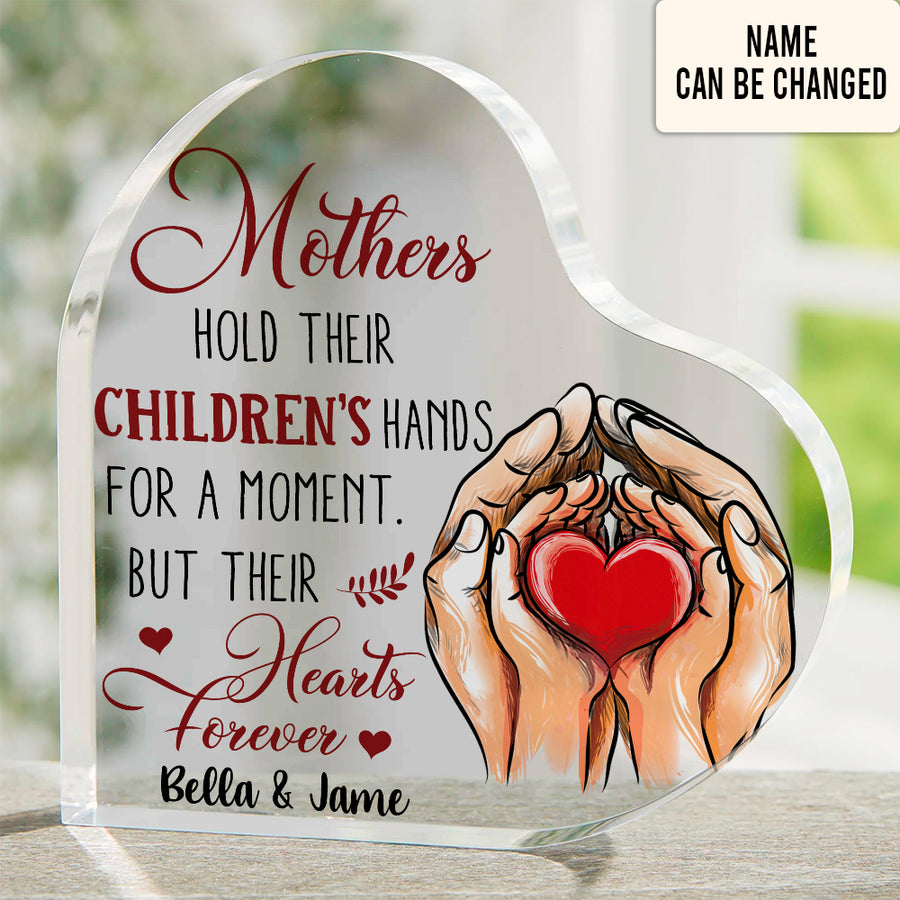 Mother's Day Mother And Children's Hands - Heart Shaped Acrylic Plaque - Personalized Photo Gifts For Mother, Mom, Mama, Grandma