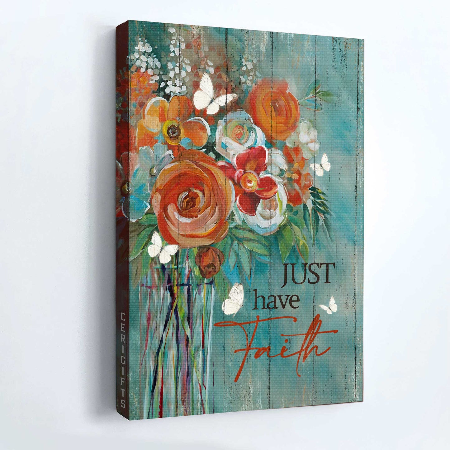 Jesus Portrait Canvas- Rose Painting, White butterfly- Gift for Christian- Just have a faith - Portrait Canvas Prints, Wall Art