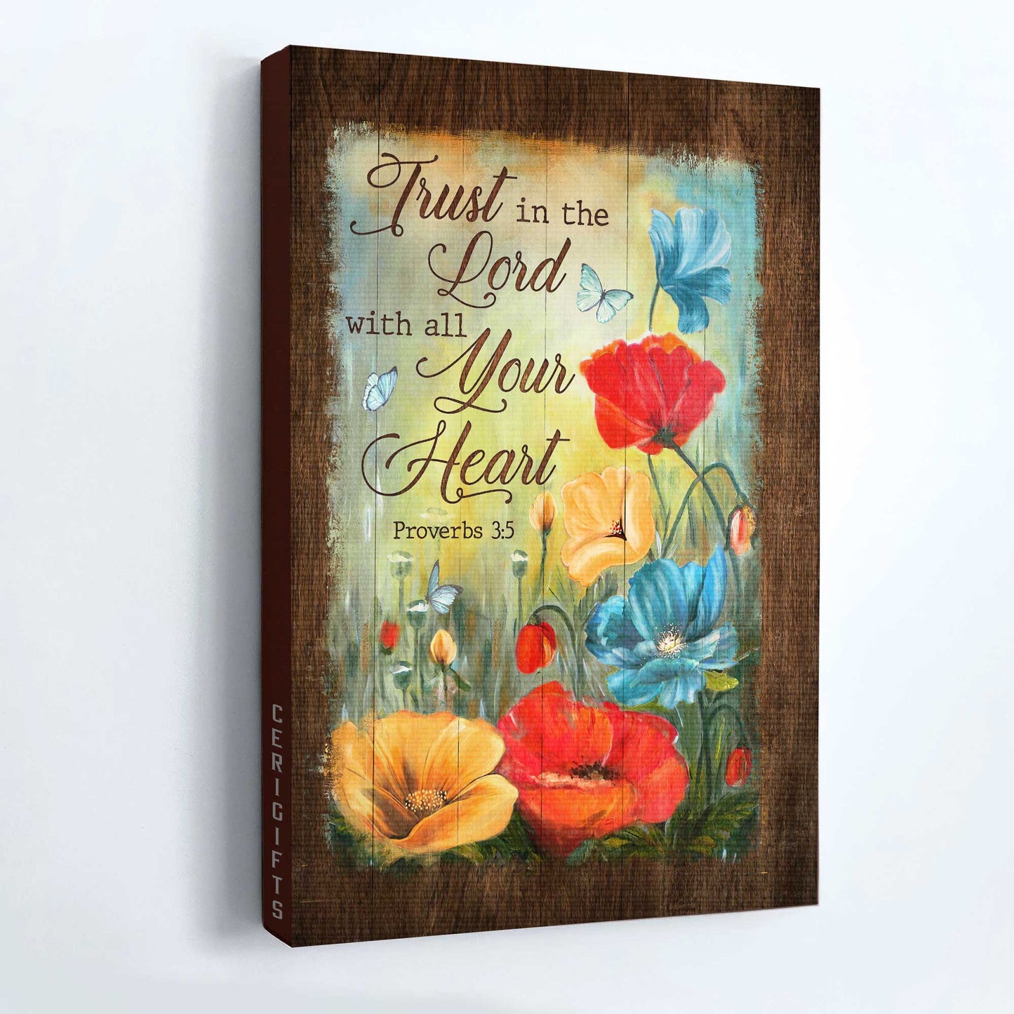 Jesus Portrait Canvas- Poppy, Butterfly, Flower garden canvas- Gift for Christian- Trust in Lord with all your heart - Portrait Canvas Prints, Wall Art