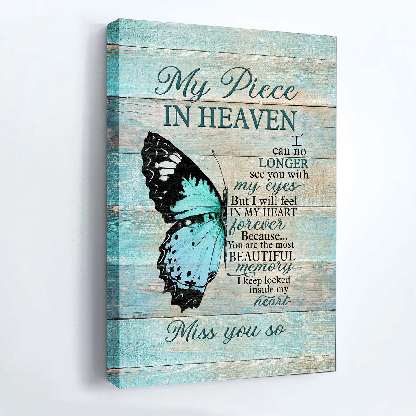 Memorial Portrait Canvas- Blue butterfly canvas- Gift for members family- You are the most beautiful memory - Heaven Portrait Canvas Prints, Wall Art