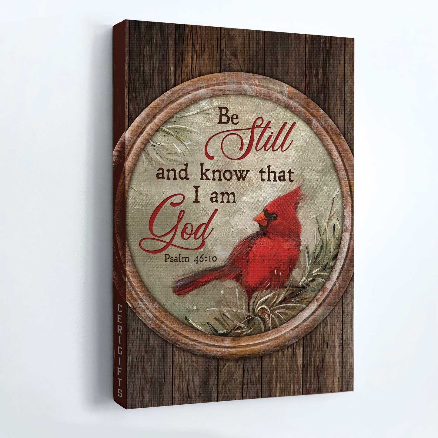 Jesus Portrait Canvas- Red cardinal, Circle frame, Winter forest- Gift for Christian- Be still and know that I am God - Portrait Canvas Prints, Christian Wall Art