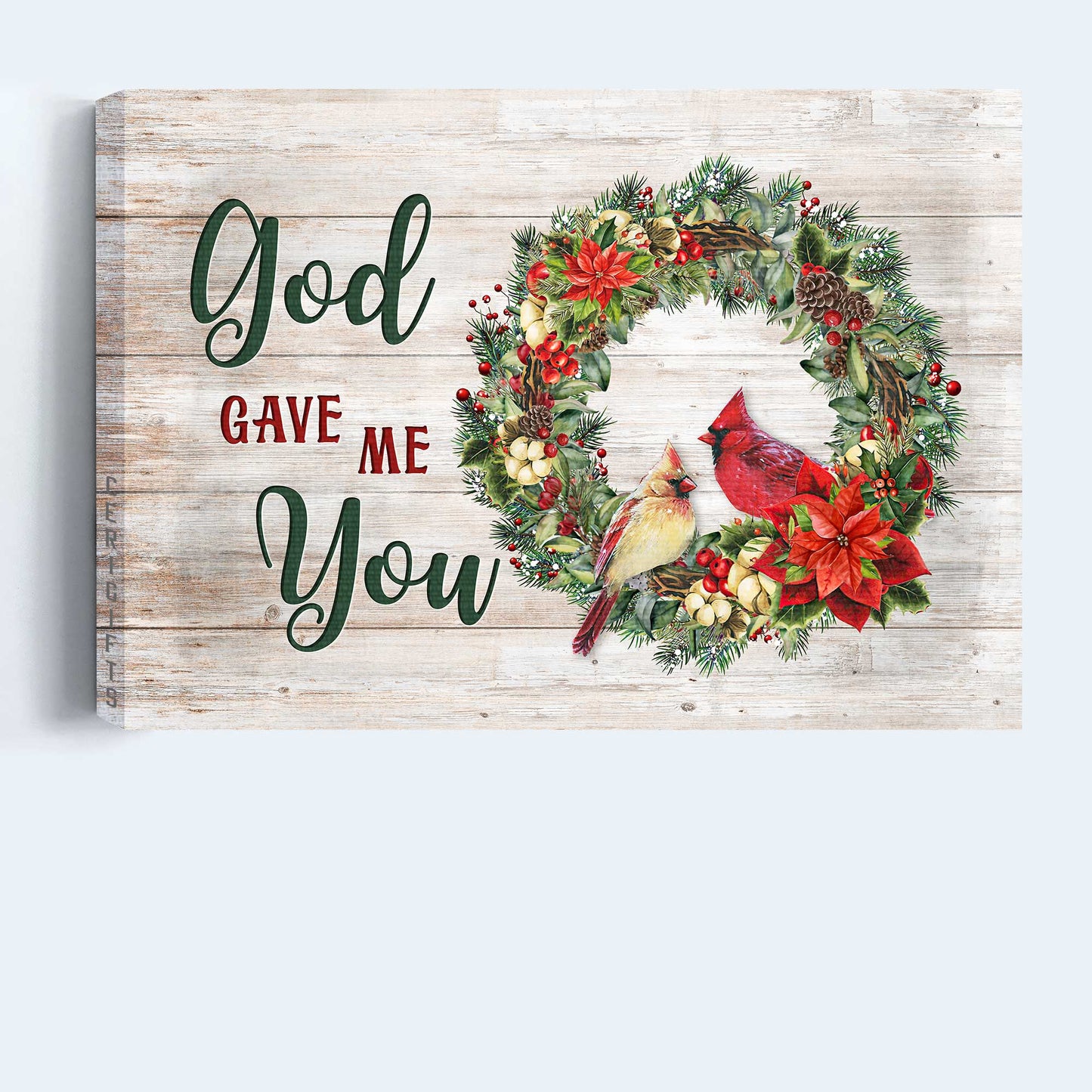 Jesus Landscape Canvas- Pretty Cardinal Couple, Christmas Wreath - God Gave Me You- Landscape Canvas, Wall Decor Visual Art-Gift For Couple, Husband, Wife