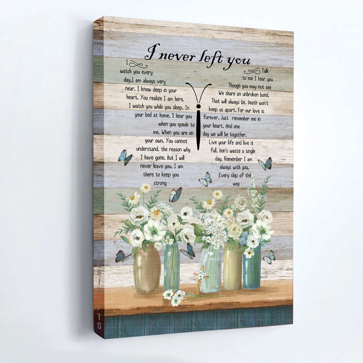 Memorial Portrait Canvas- Blue butterfly, Flower painting, Beautiful wildflowers canvas- Gift for members family- I never left you - Heaven Portrait Canvas Prints, Wall Art