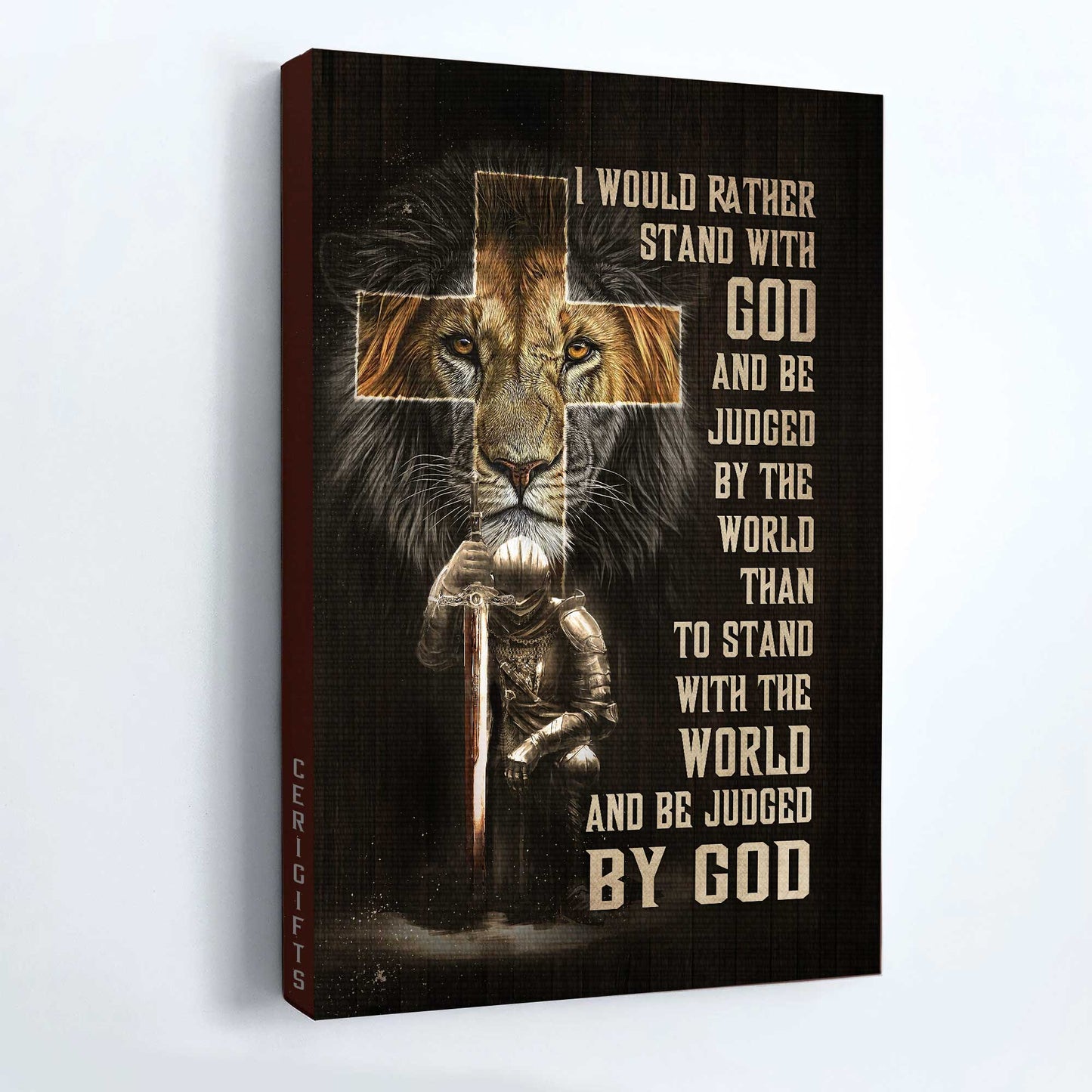 Jesus Portrait Canvas- Lion of Judah, Cross, Warrior canvas - Gift for Christian- I would rather stand with God - Portrait Canvas Prints, Wall Art