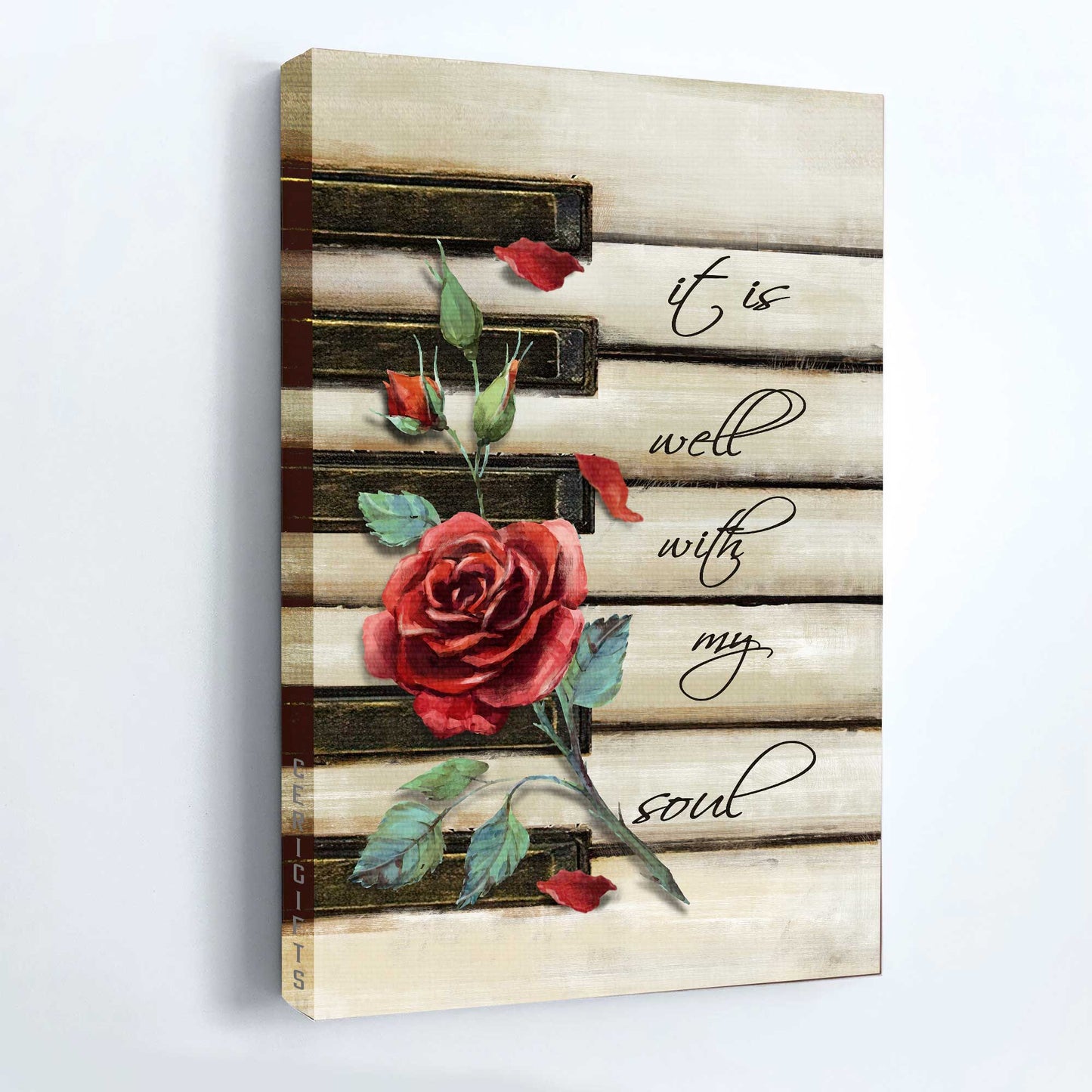 Jesus Portrait Canvas- Red rose painting, Piano drawing- Gift for Christian- It is well with my soul - Portrait Canvas Prints, Christian Wall Art
