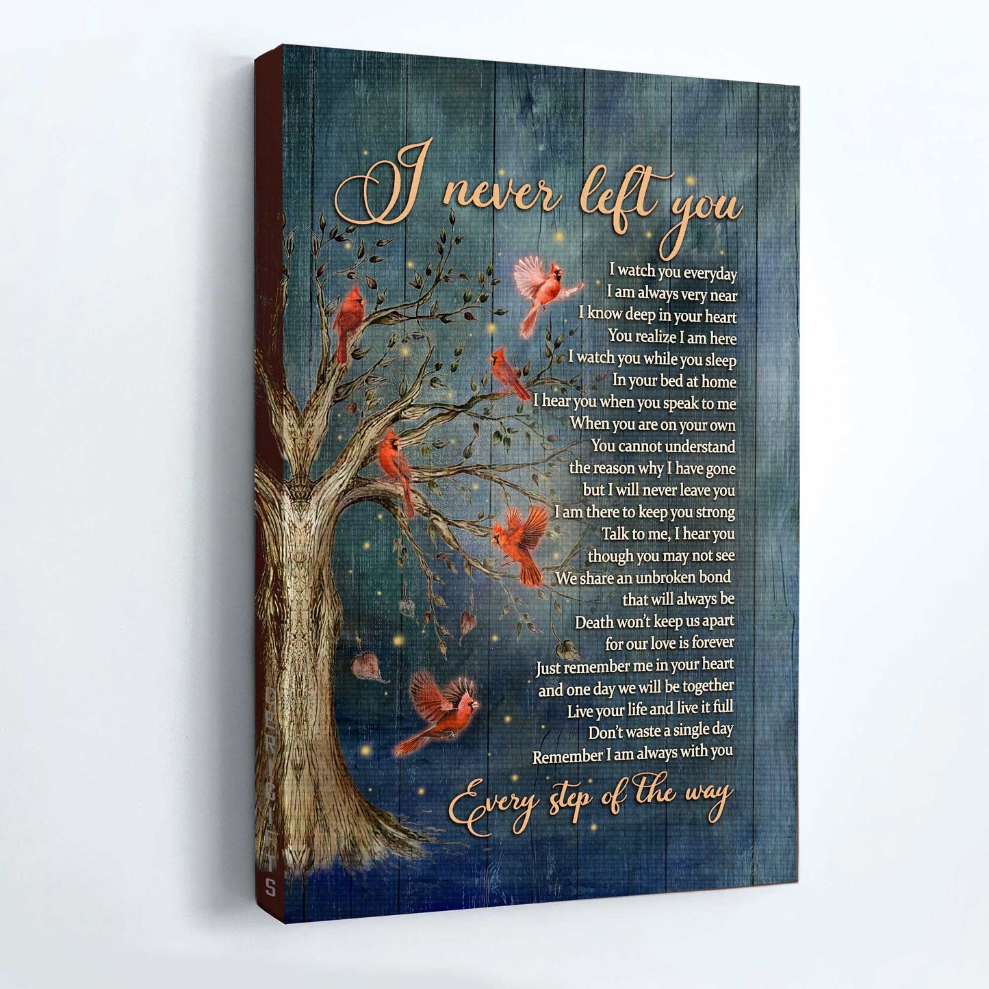 Memorial Portrait Canvas- Red cardinal bird, Inspirational quotes, I never left you - Memorial gift for family- Heaven Portrait Canvas Prints, Home Decor Wall Art