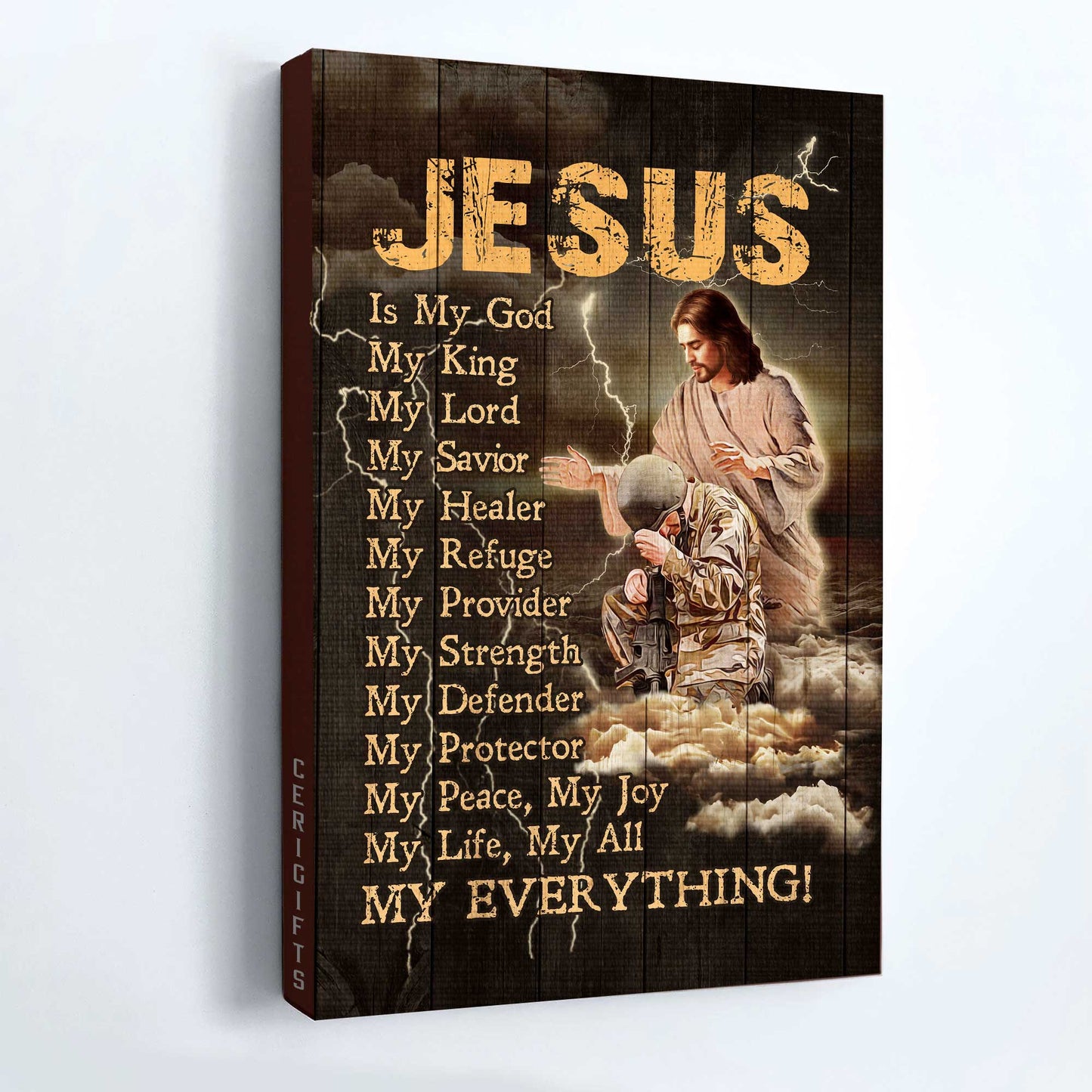 Jesus Portrait Canvas- Soldier, Thunder- Gift for Christian- Jesus is my God - Portrait Canvas Prints, Wall Art
