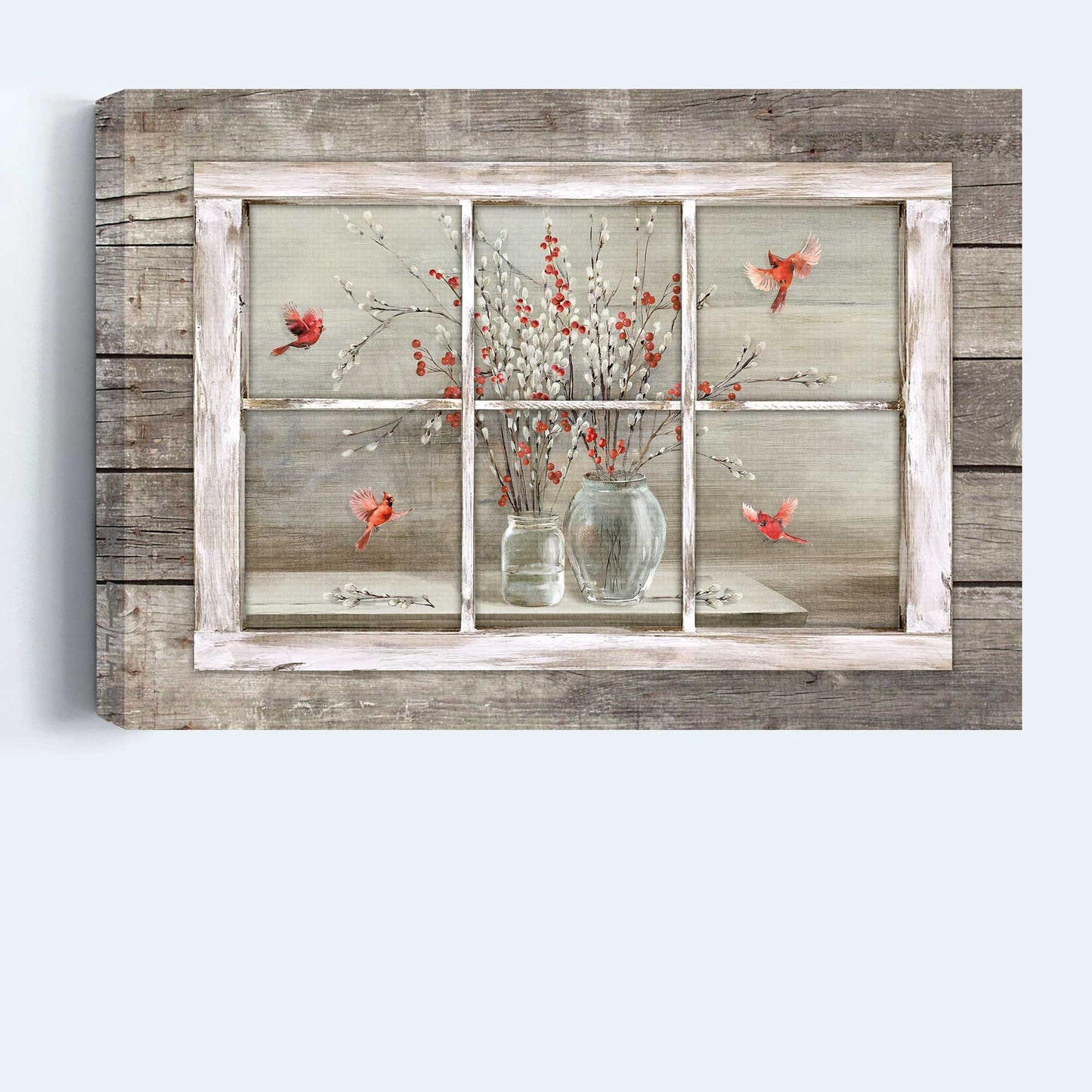 Memorial Landscape Canvas- Baby Flower Vase, Red Cardinal, Antique Window, Heaven Landscape Canvas- Gift For Members Family