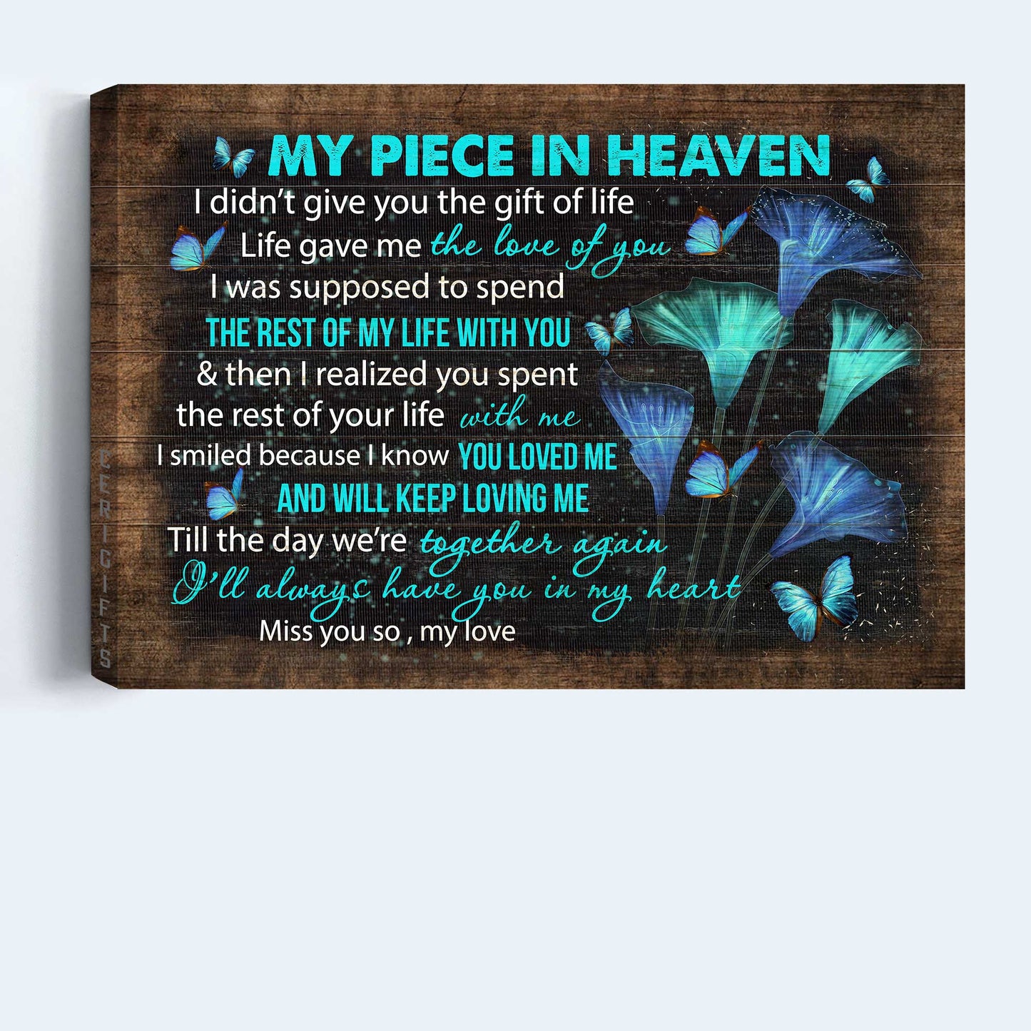 Memorial Landscape Canvas- Blue butterflies, Beautiful butterfly canvas - Gift for family- My piece in heaven - Heaven Landscape Canvas Prints, Wall Art