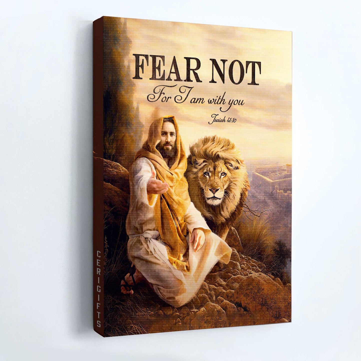 Jesus Portrait Canvas- Lion of Judah, Bible verse, Jesus hand canvas- Gift for Christian- Fear not for I am with you - Portrait Canvas Prints, Christian Wall Art