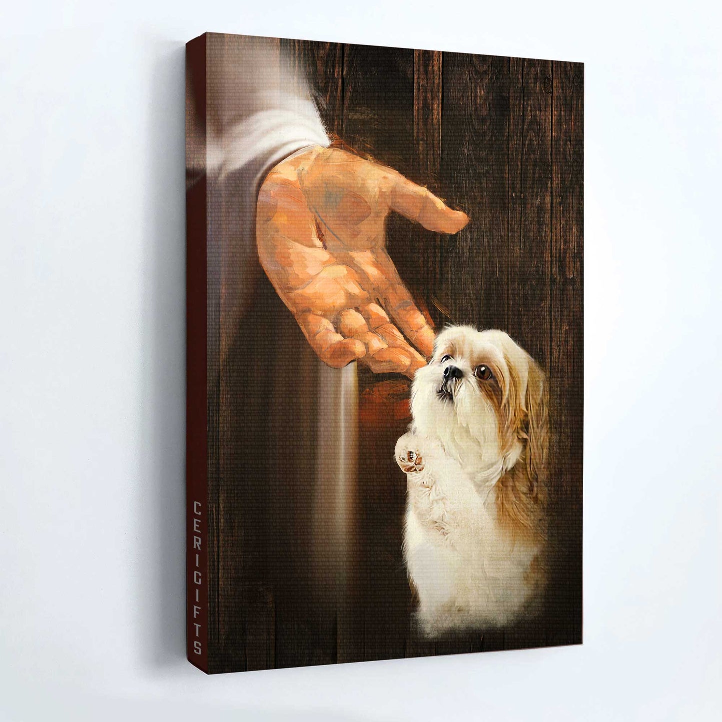 Jesus Portrait Canvas- Shih Tzu puppies, Jesus hand- Gift for Christian, dog lover - Dog Portrait Canvas Prints, Wall Art