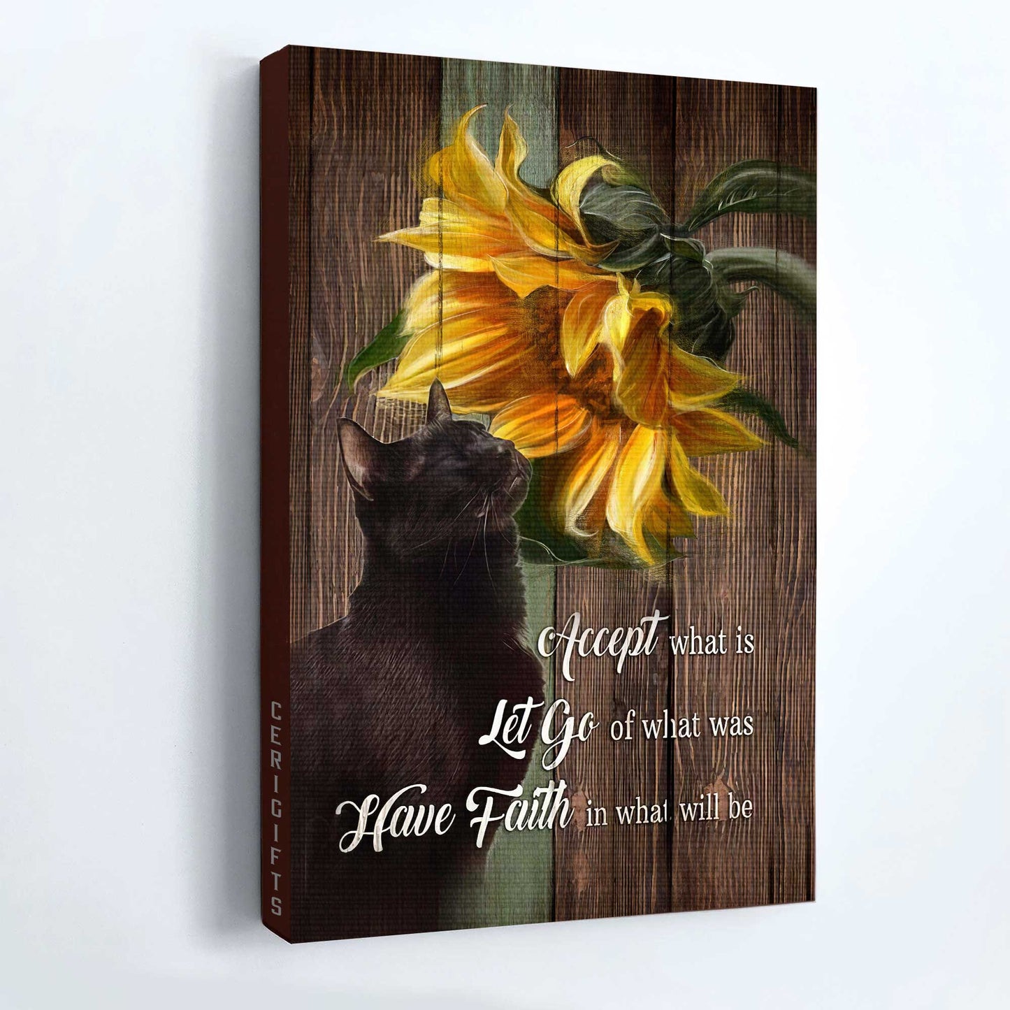 Black cat Portrait Canvas- Black cat, Sunflower- Gift for Cat lover- Accept what is, have faith in what will be - Portrait Canvas Prints, Wall Art