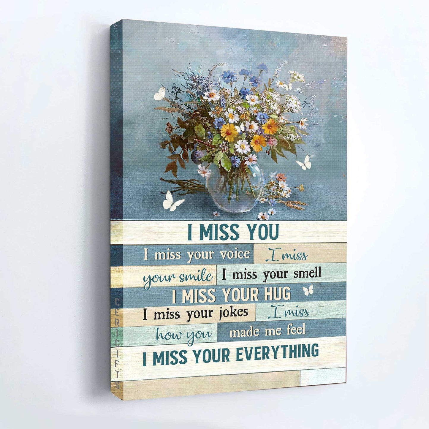 Memorial Portrait Canvas- Brilliant flower, White butterfly, Crystal vase canvas- Gift for members family- I miss your everything