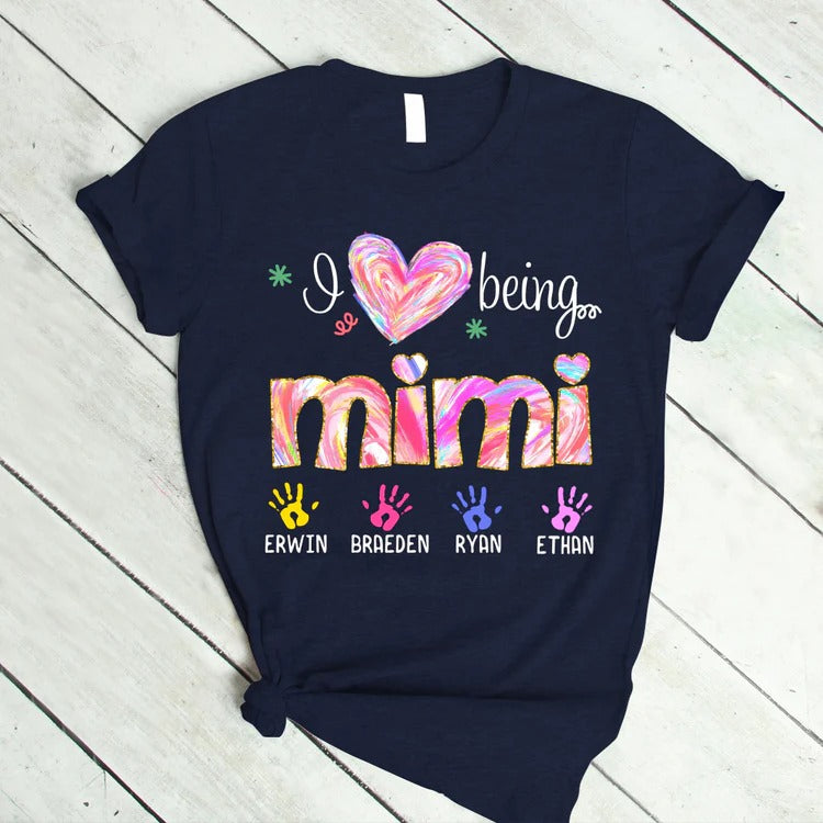 Mimi And Kids Custom Name T-shirt, Mother's Day Shirt, I love being mimi color art Personalized Shirt - Perfect Gift For Gigi, Nana, Mimi, Grandma