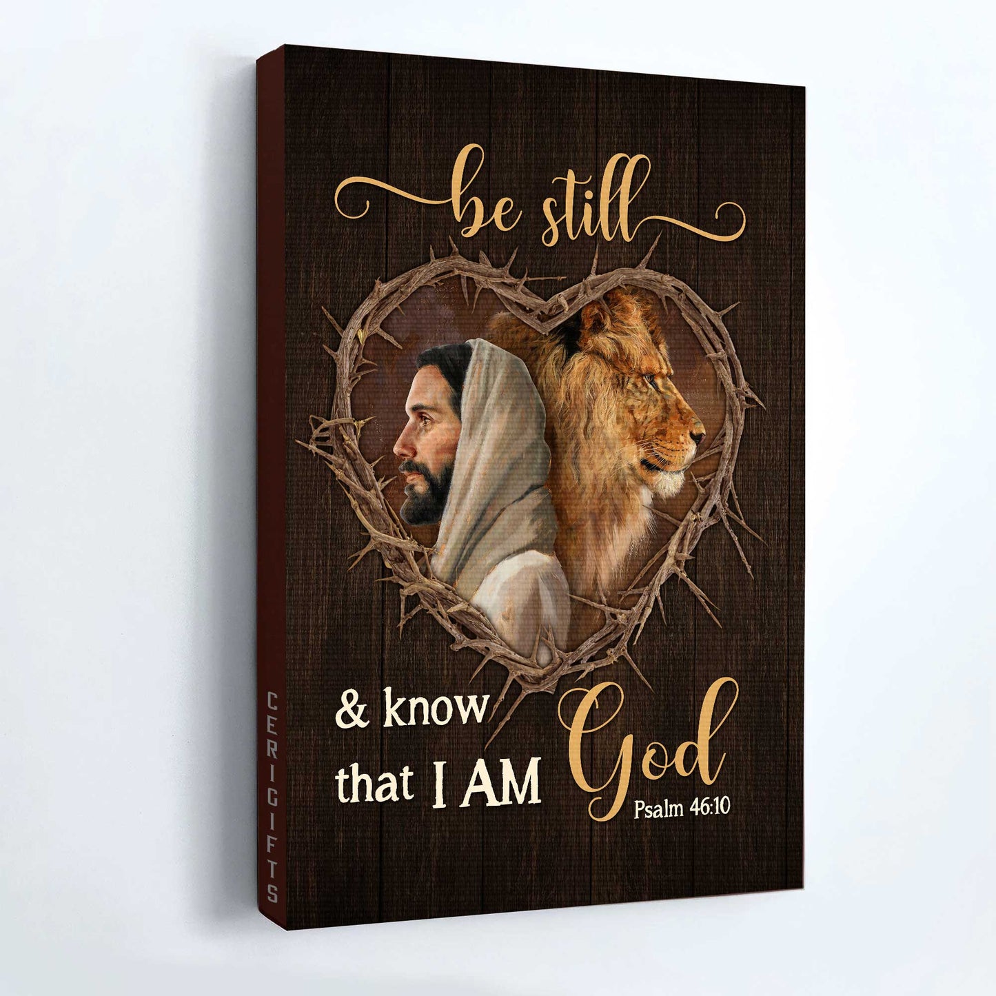 Jesus Portrait Canvas- Lion of Judah, Bible verse, Heart with thorns canvas- Gift for Christian- Be still and know that I am God - Portrait Canvas Prints, Christian Wall Art