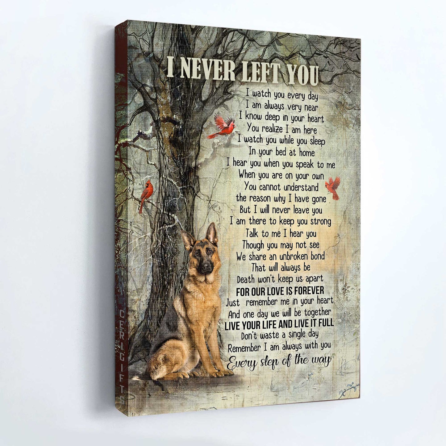 Memorial Portrait Canvas- German Shepherd, Red cardinal, Faithful protector canvas- Gift for dog lover I never left you - Heaven Portrait Canvas Prints, Wall Art