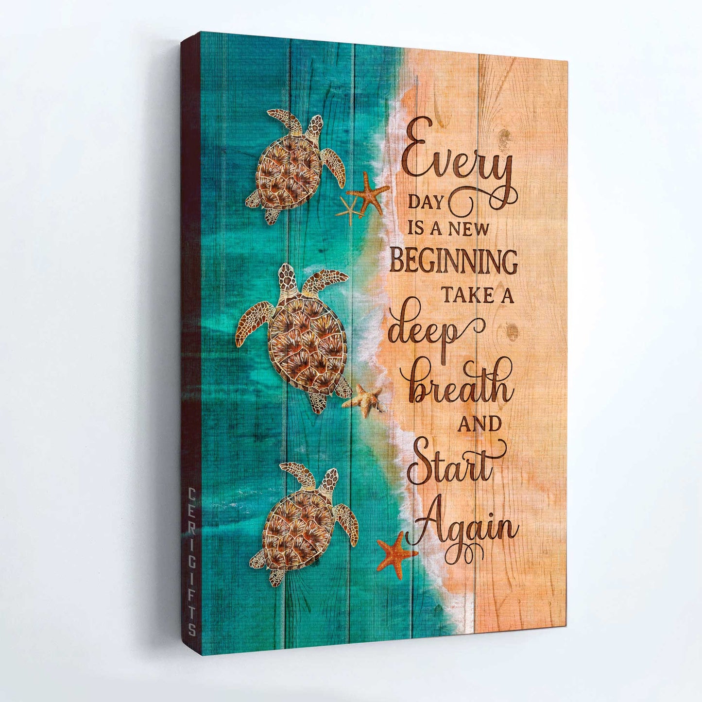 Jesus Portrait Canvas- Sea turtle painting, Starfish, Blue ocean, Beautiful beach- Gift for Christian- Everyday is a new beginning - Portrait Canvas Prints, Wall Art