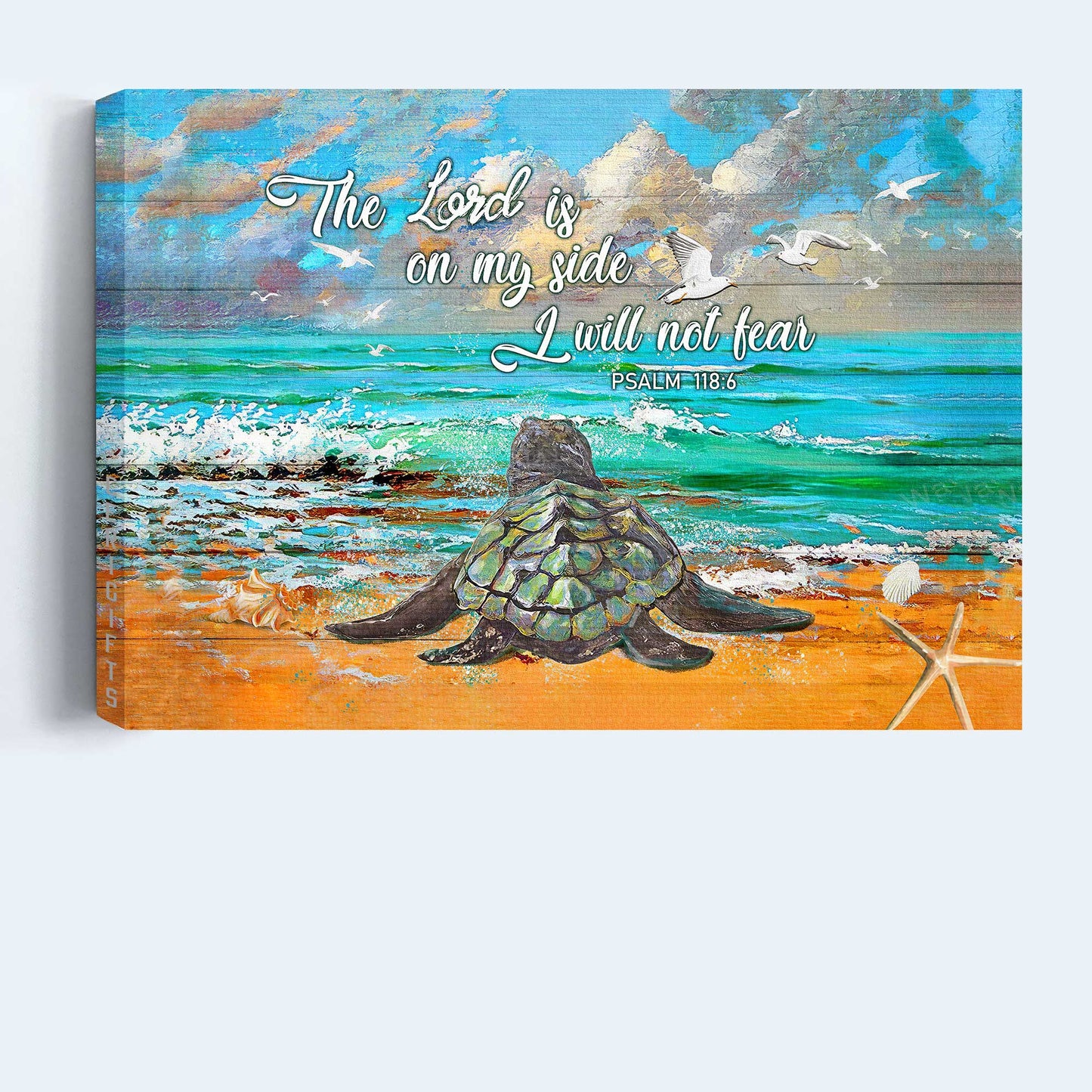 Jesus Landscape Canvas- Sea turtle, Sand beach painting- Gift for Christian- The Lord is on my side I will not fear - Landscape Canvas Prints, Wall Art