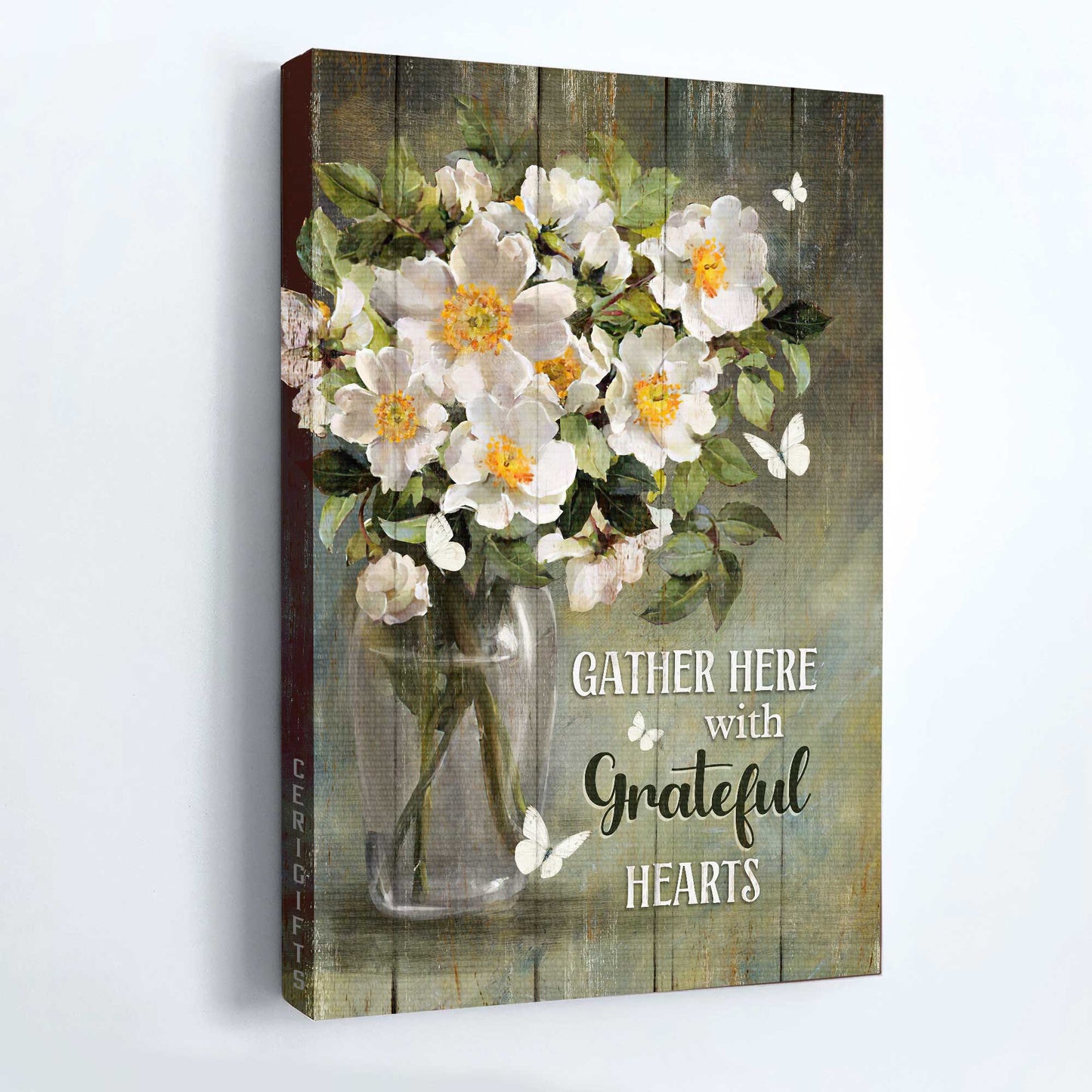 Jesus Portrait Canvas- Magnolias flower, Still Painting, White butterfly canvas- Gift for Christian- Gather here with grateful hearts - Portrait Canvas Prints, Wall Art