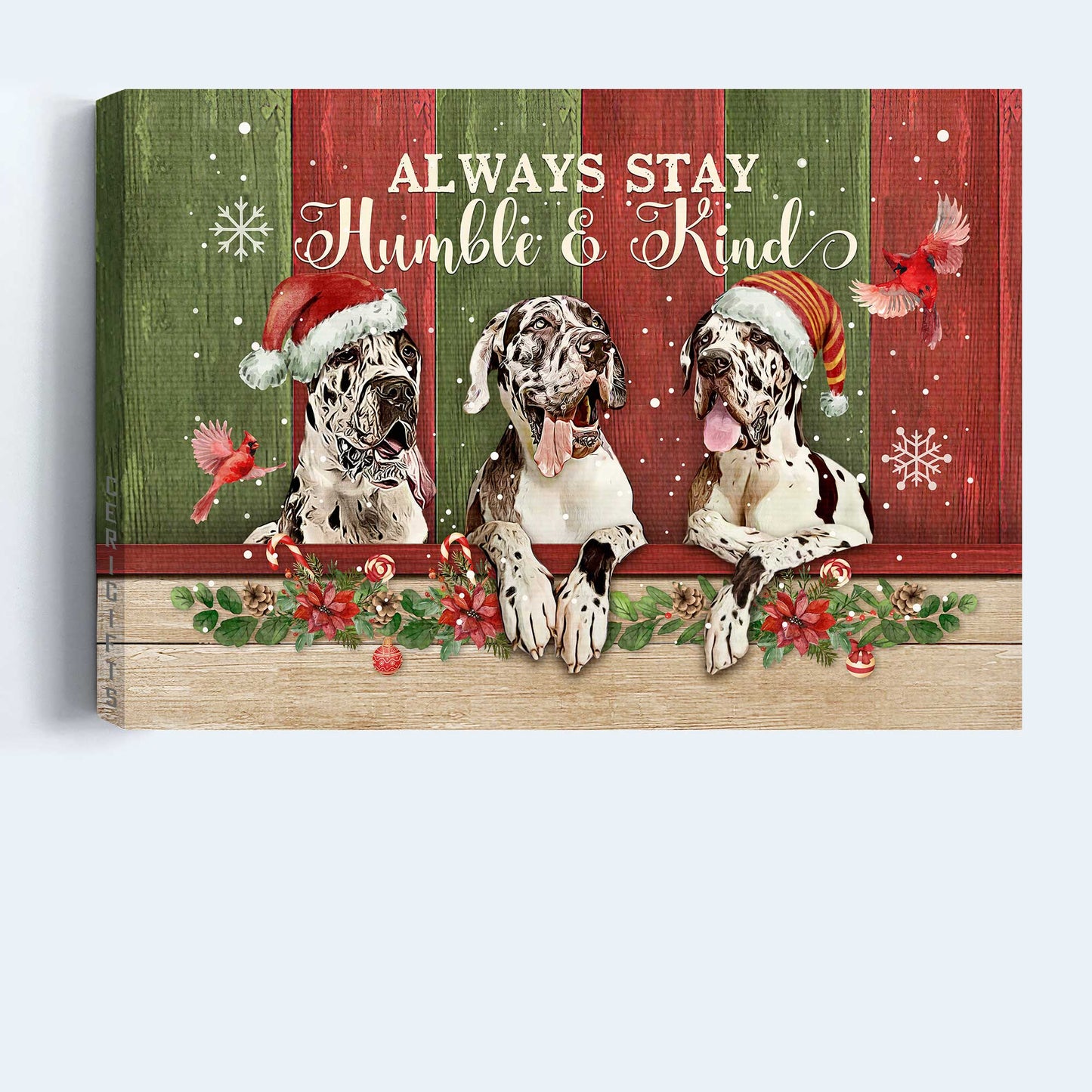 Great Dane Landscape Canvas- Great Dane, Cardinal, Christmas- Gift for dog lover- Always stay humble and kind - Dog Landscape Canvas Prints, Wall Art