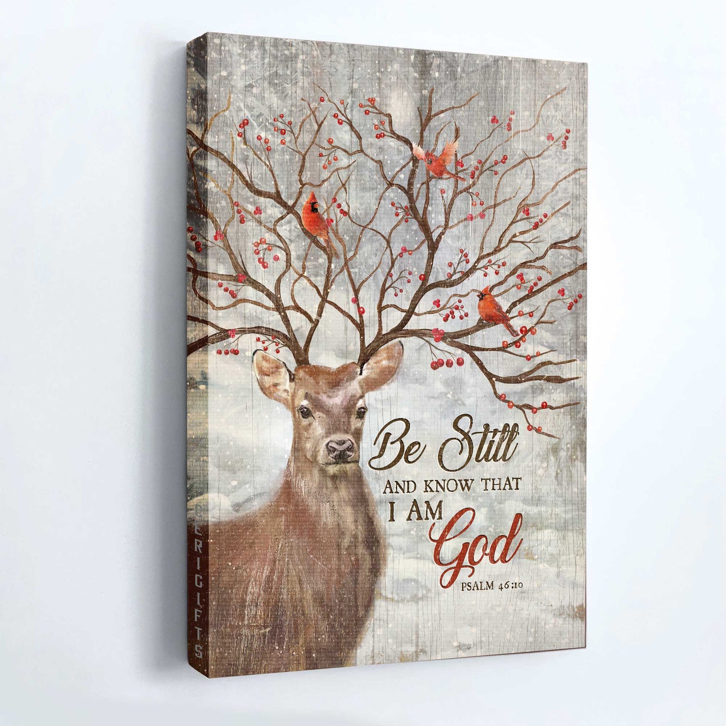 Jesus Portrait Canvas - Reindeer, Cardinal, God, Jesus, Psalm 46:10 - Portrait Canvas - Winter Forest, Be Still And Know That I Am God - Wall Decor Gift For Christian, Believer In Jesus
