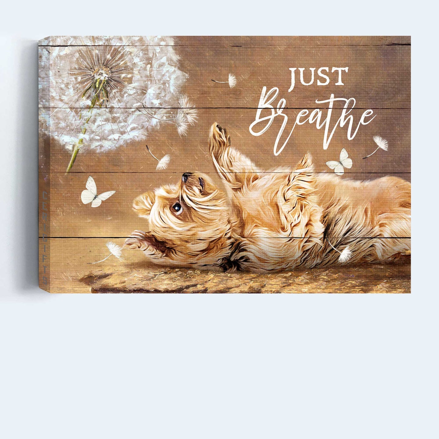 Yorkshire Terrier Landscape Canvas- Cute little Yorkshire Terrier, Dandelion, Just breath canvas- Gift for Christian, Dog lover - Dog Landscape Canvas Prints, Wall Art