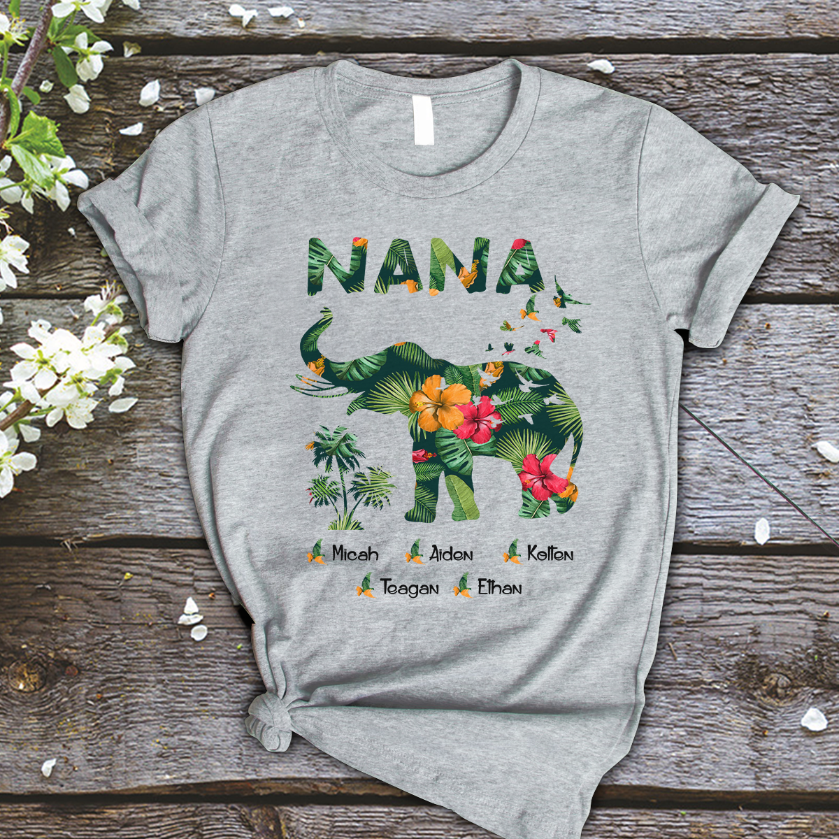 Nana and Kids Custom Name T-shirt, Nana Elephant, Elephant Lovers Gift for Mama Mother Grandma Personalized Shirt - Perfect Gift For Gigi, Nana, Mimi, Grandma