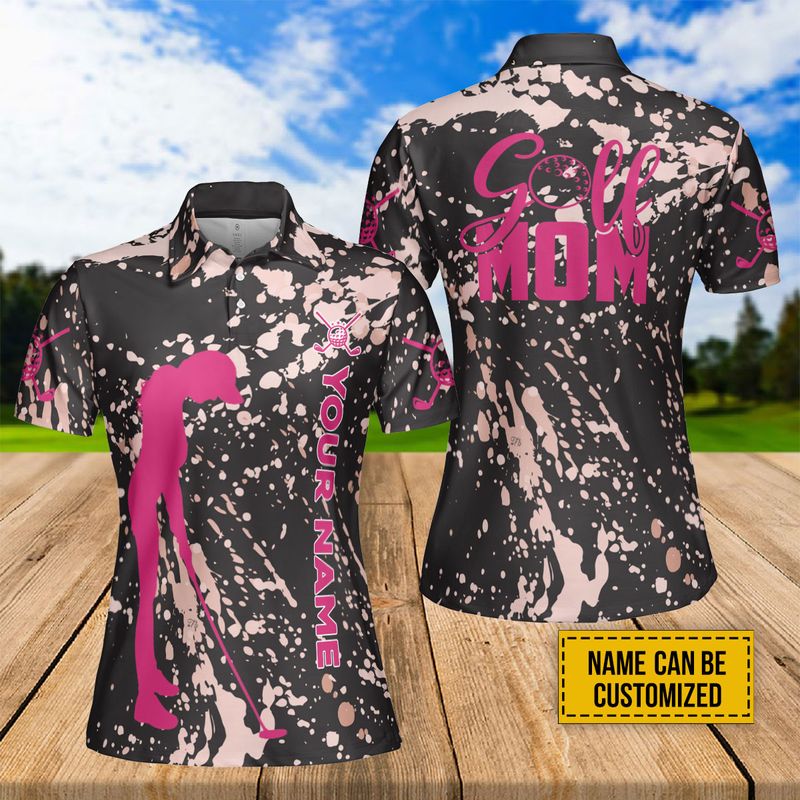 Golf Mom Custom Name Women Polo Shirt, Ink Splash Pattern Personalized Polo Shirt Perfect Gift Sport For Mother's Day, Mama, Women, Team Golfer