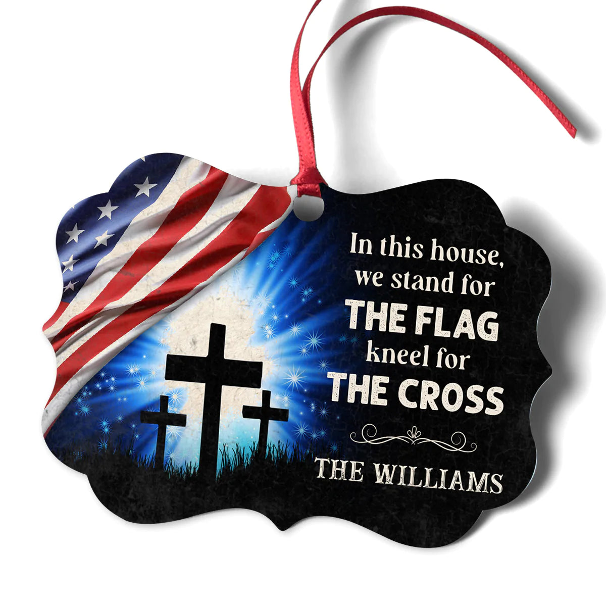 Jesus Aluminum Ornament - Personalized Cross, US Flag Aluminium Ornament - Custom Gift For Christian Couple, Spouse, Lover, Family - The Cross