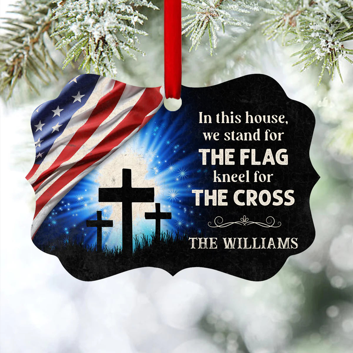 Jesus Aluminum Ornament - Personalized Cross, US Flag Aluminium Ornament - Custom Gift For Christian Couple, Spouse, Lover, Family - The Cross