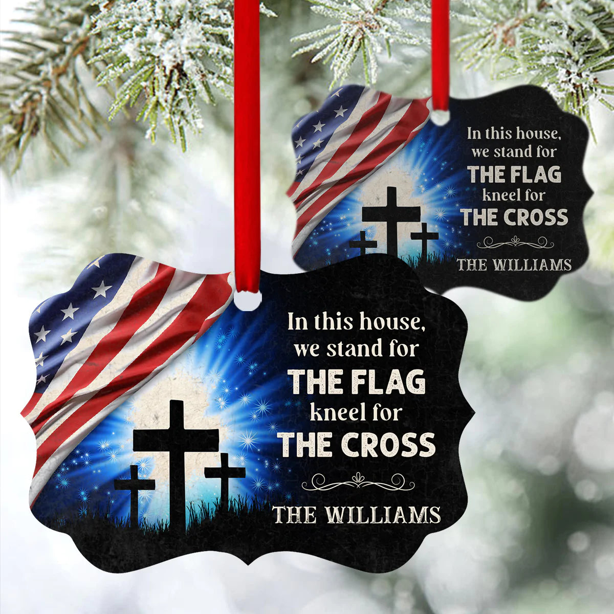 Jesus Aluminum Ornament - Personalized Cross, US Flag Aluminium Ornament - Custom Gift For Christian Couple, Spouse, Lover, Family - The Cross