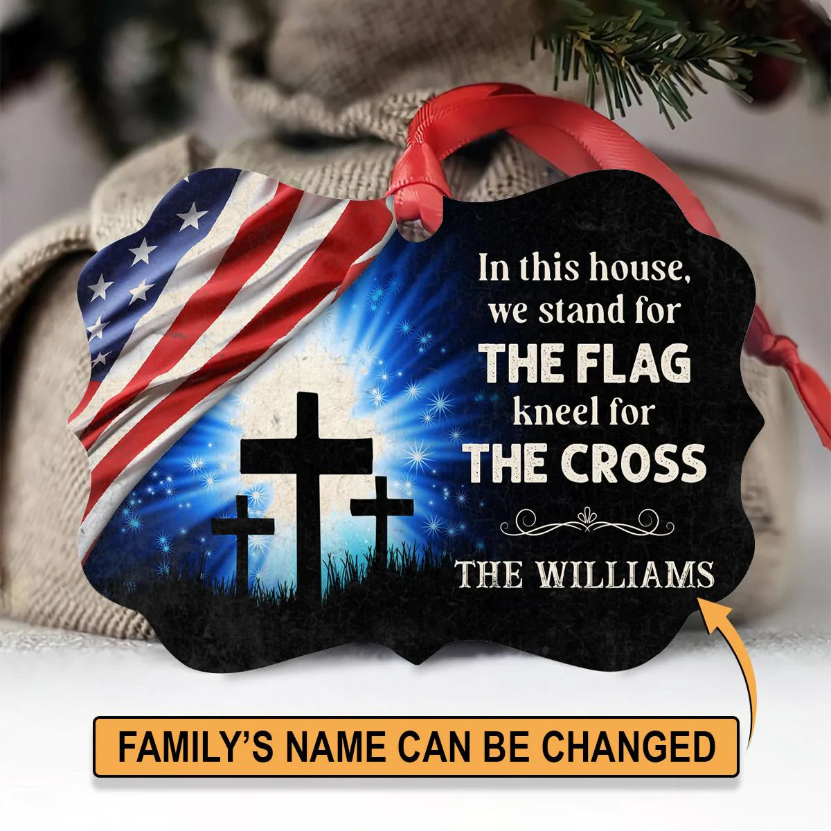 Jesus Aluminum Ornament - Personalized Cross, US Flag Aluminium Ornament - Custom Gift For Christian Couple, Spouse, Lover, Family - The Cross
