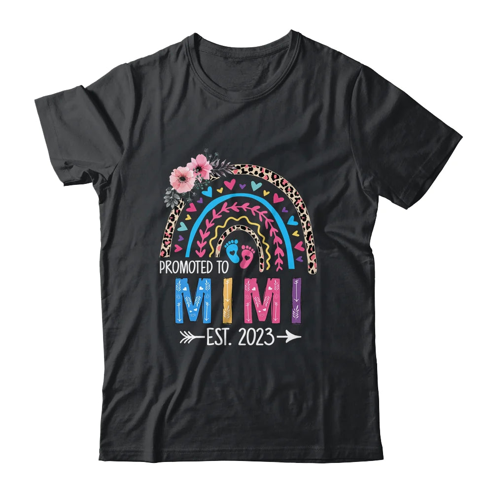 Mimi Leopard Rainbow Mother's Day T-shirt - Promoted To Mimi Est 2023 Personalized Shirt - Custom Name Mom Gift For Mom, Grandma, Gigi, Nana, Mimi