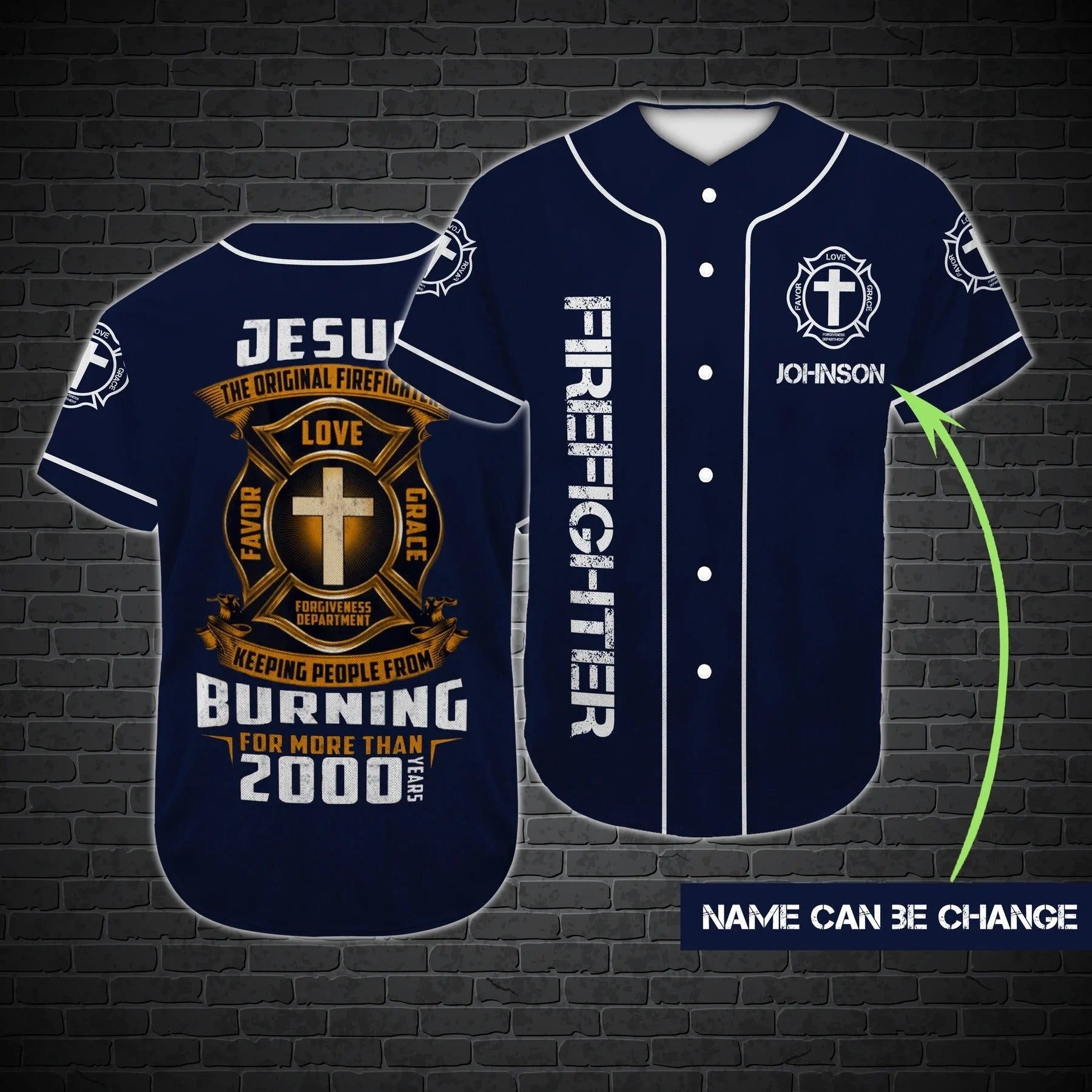 Personalized Jesus Baseball Jersey - Cross Baseball Jersey - Gift For Christians, Firefighter - Jesus Original Firefighter Custom Baseball Jersey