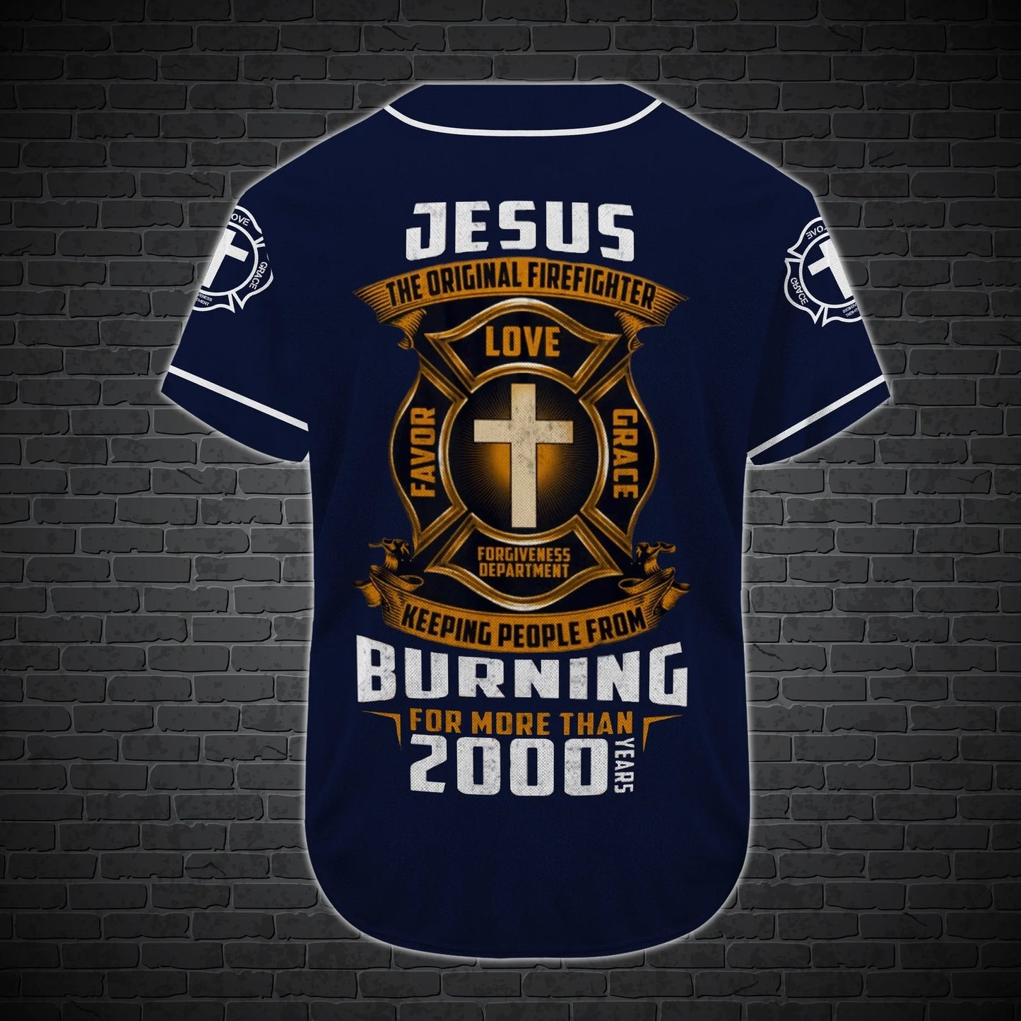 Personalized Jesus Baseball Jersey - Cross Baseball Jersey - Gift For Christians, Firefighter - Jesus Original Firefighter Custom Baseball Jersey