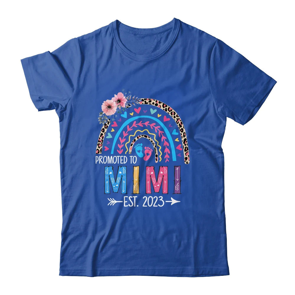 Mimi Leopard Rainbow Mother's Day T-shirt - Promoted To Mimi Est 2023 Personalized Shirt - Custom Name Mom Gift For Mom, Grandma, Gigi, Nana, Mimi