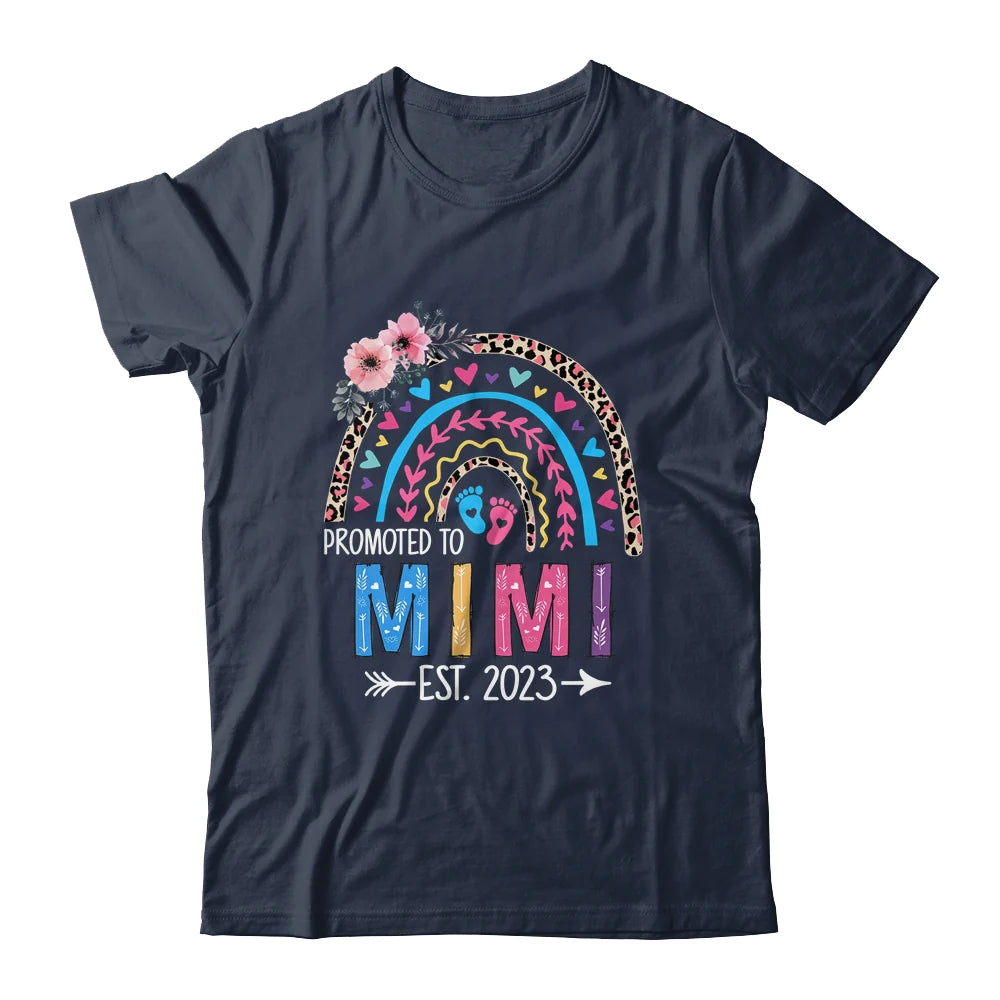 Mimi Leopard Rainbow Mother's Day T-shirt - Promoted To Mimi Est 2023 Personalized Shirt - Custom Name Mom Gift For Mom, Grandma, Gigi, Nana, Mimi