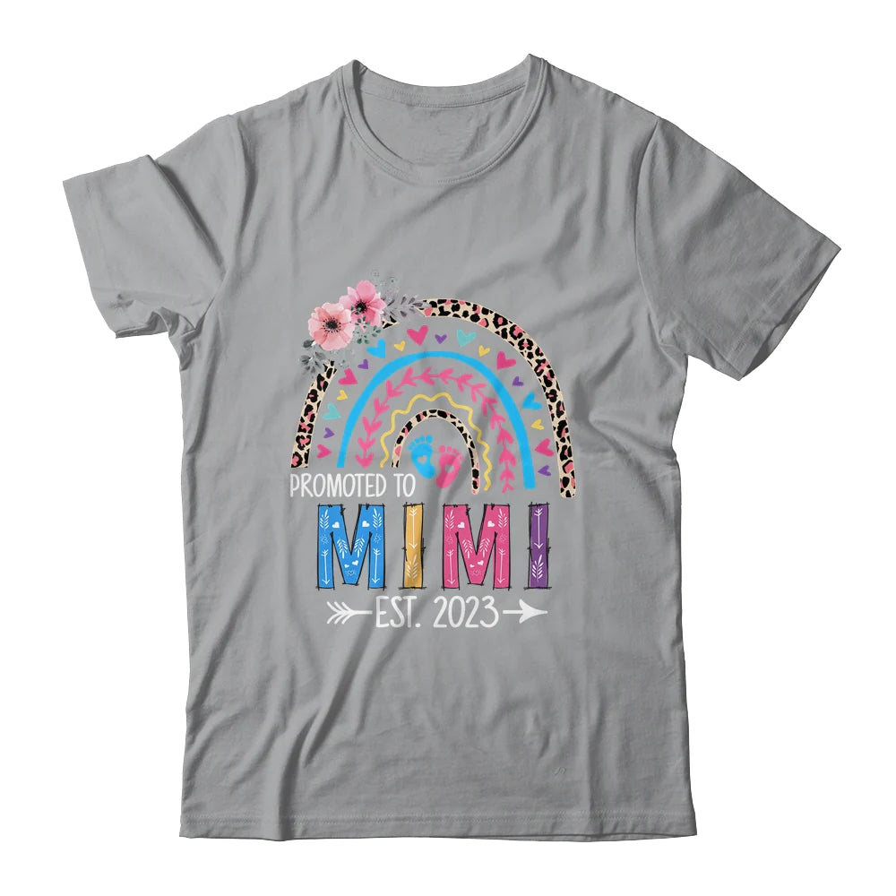 Mimi Leopard Rainbow Mother's Day T-shirt - Promoted To Mimi Est 2023 Personalized Shirt - Custom Name Mom Gift For Mom, Grandma, Gigi, Nana, Mimi