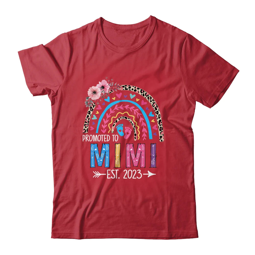 Mimi Leopard Rainbow Mother's Day T-shirt - Promoted To Mimi Est 2023 Personalized Shirt - Custom Name Mom Gift For Mom, Grandma, Gigi, Nana, Mimi