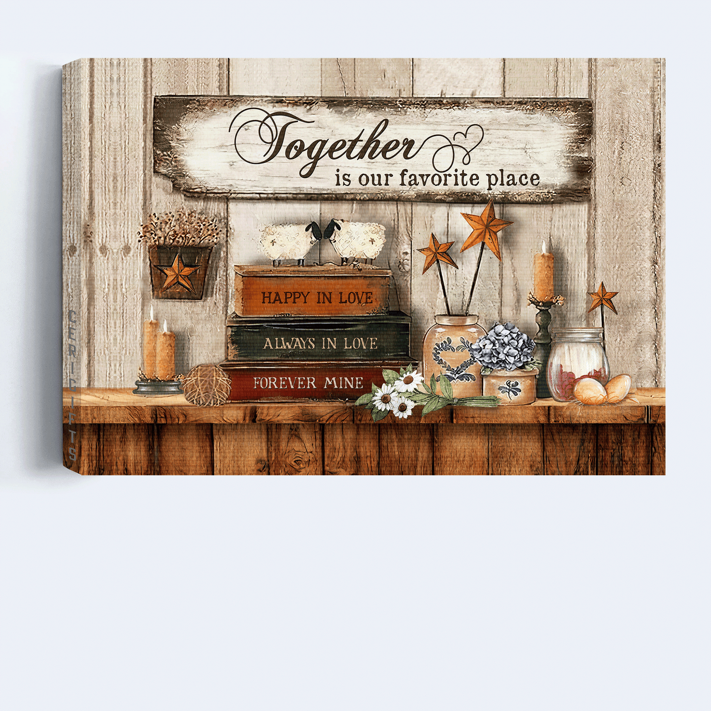 Couple Landscape Canvas - Antique book, Vintage room, Flower painting, Together is our favorite place Landscape Canvas - Gift For Couple, Spouse, Lover